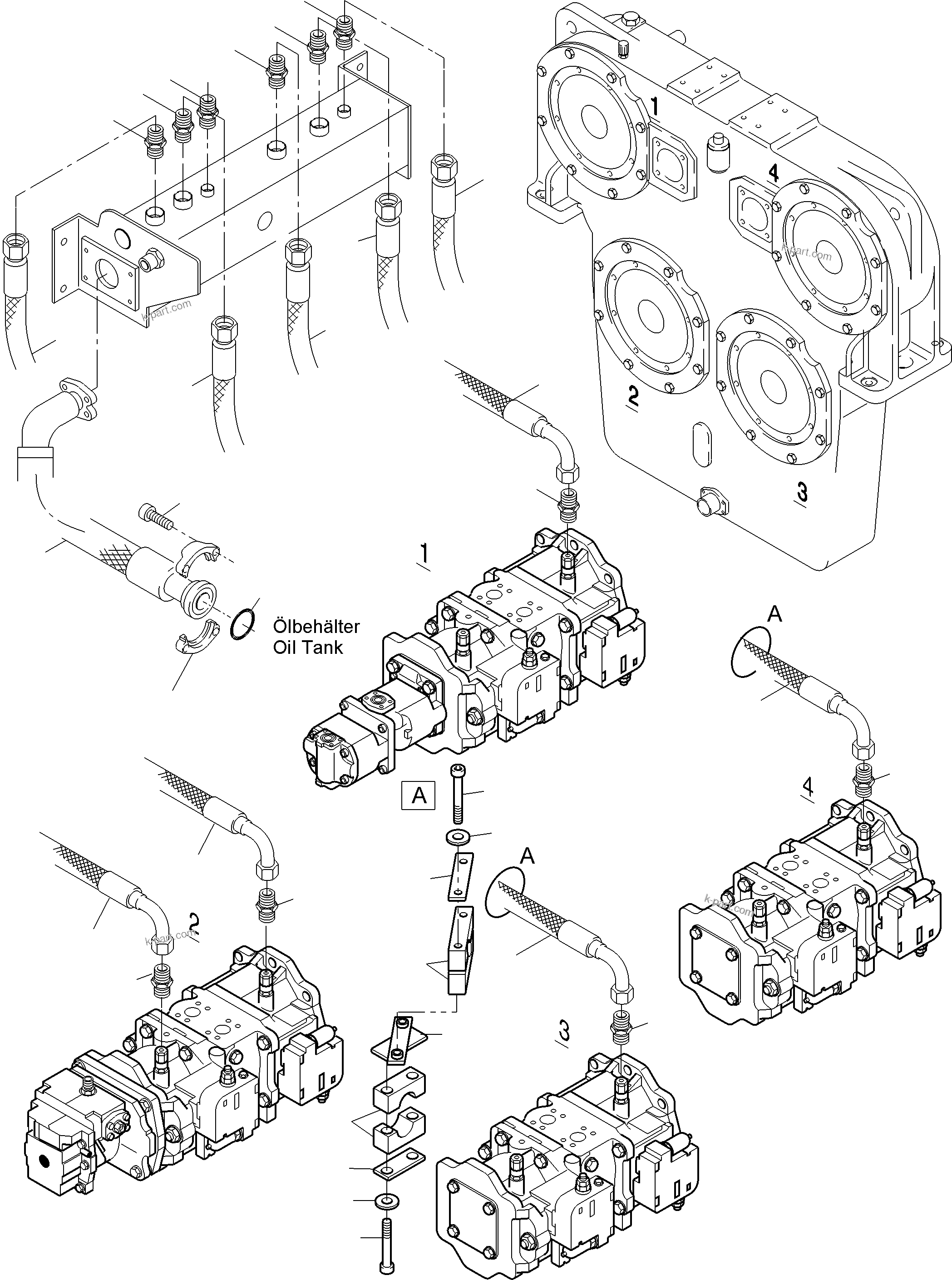 Komatsu parts book diagram for PC4000-6E S/N 08299: RETURN OIL PIPE / MAIN PUMP