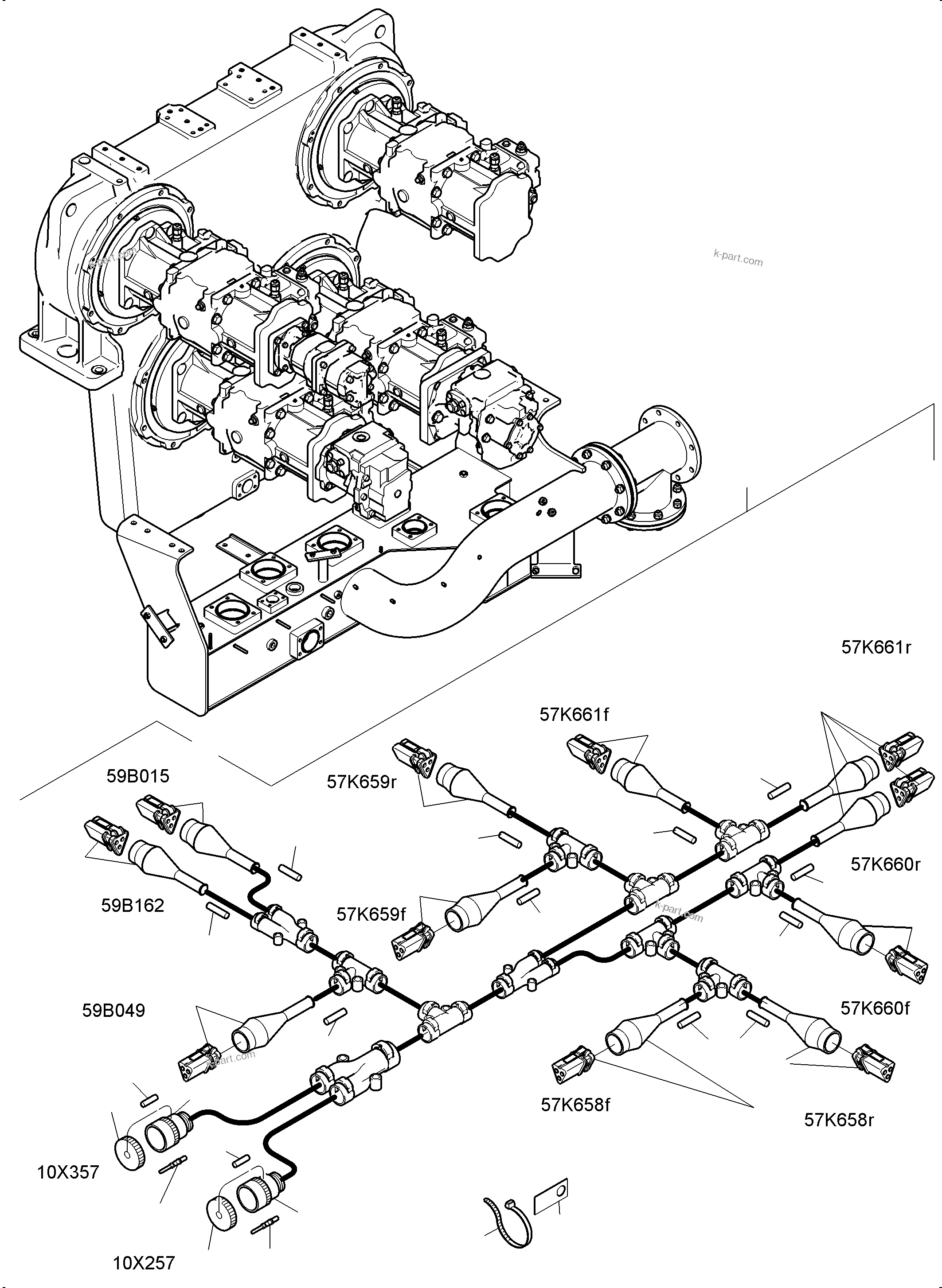 Komatsu parts book diagram for PC4000-6E S/N 08299: CABLES PUMP DISTRIBUTOR GEAR