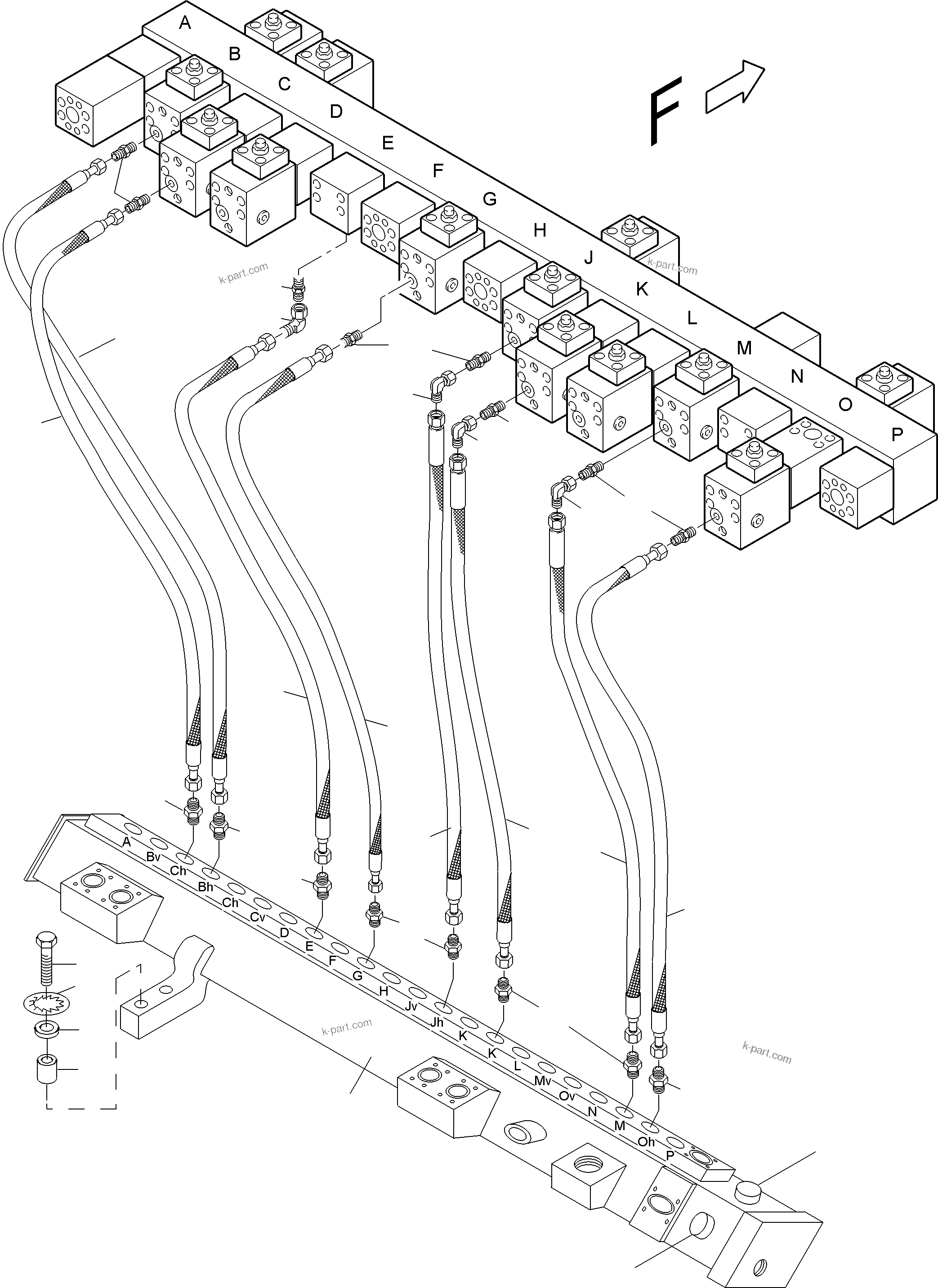 Komatsu parts book diagram for PC4000-6E S/N 08299: RETURN LINES - MANIFOLD FS