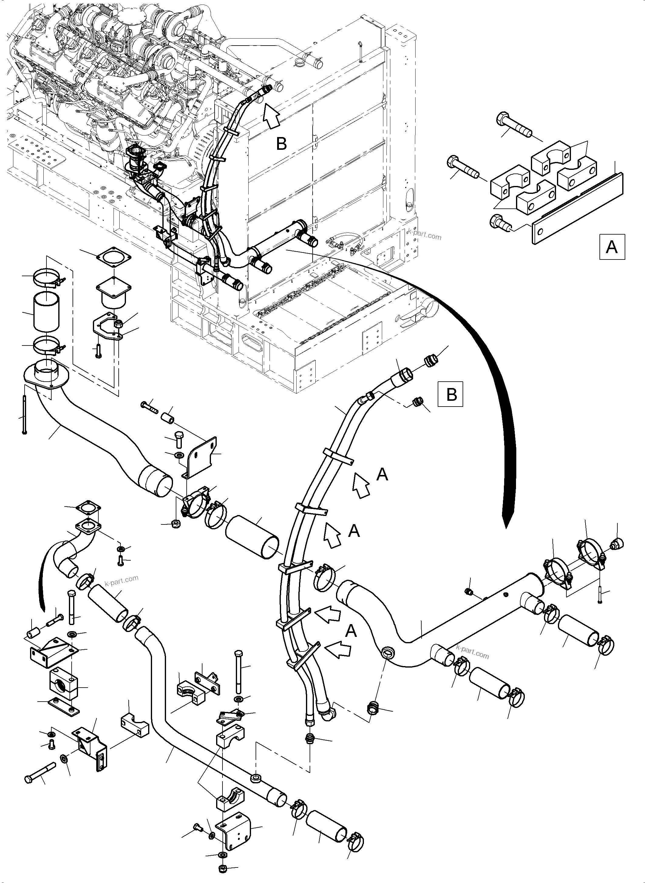 Komatsu parts book diagram for PC4000-11 S/N 08302: COOLANT WATER LINES