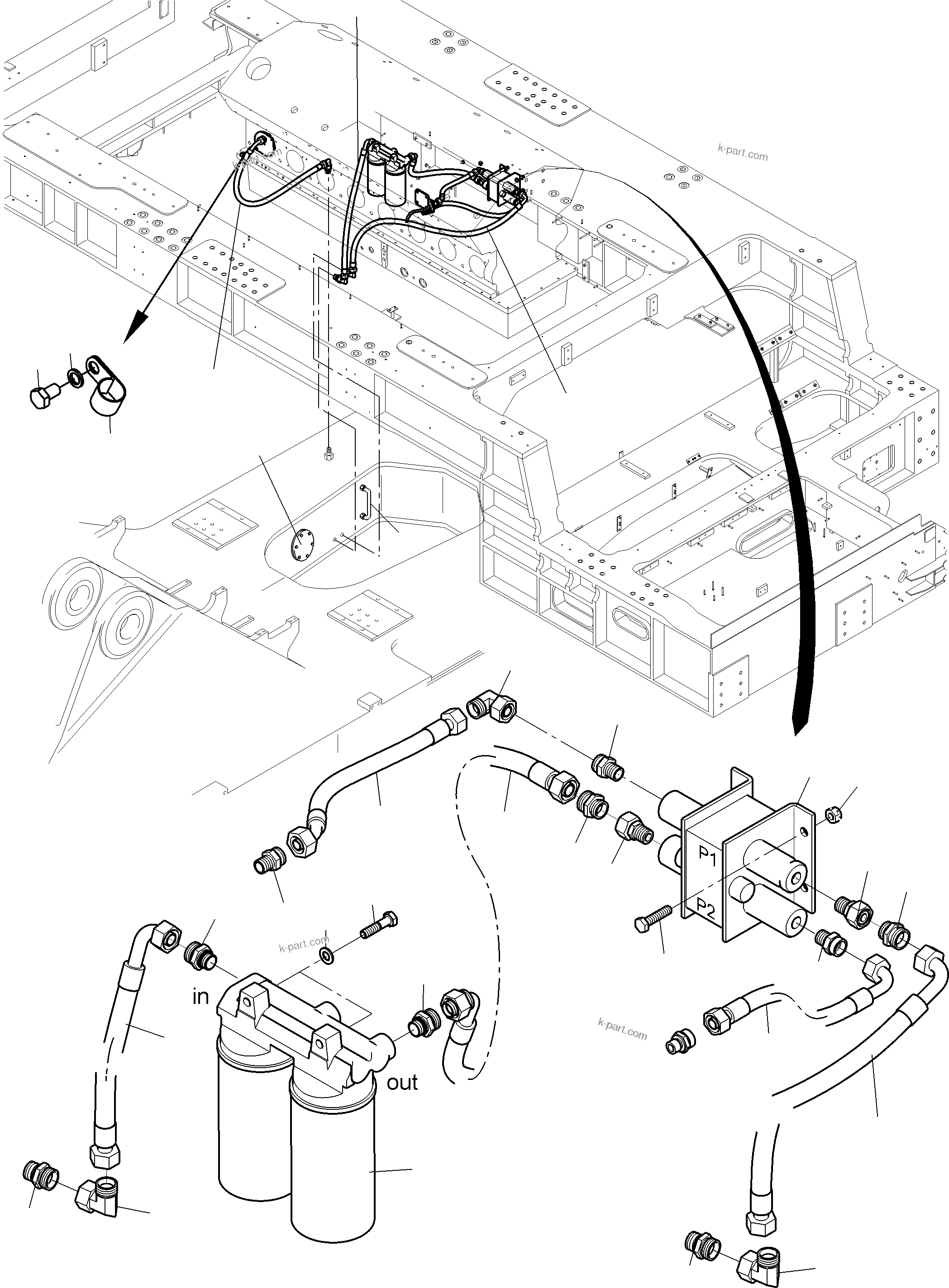 Komatsu parts book diagram for PC4000-11 S/N 08302: LINES FOR FEED PUMP - ENGINE OIL