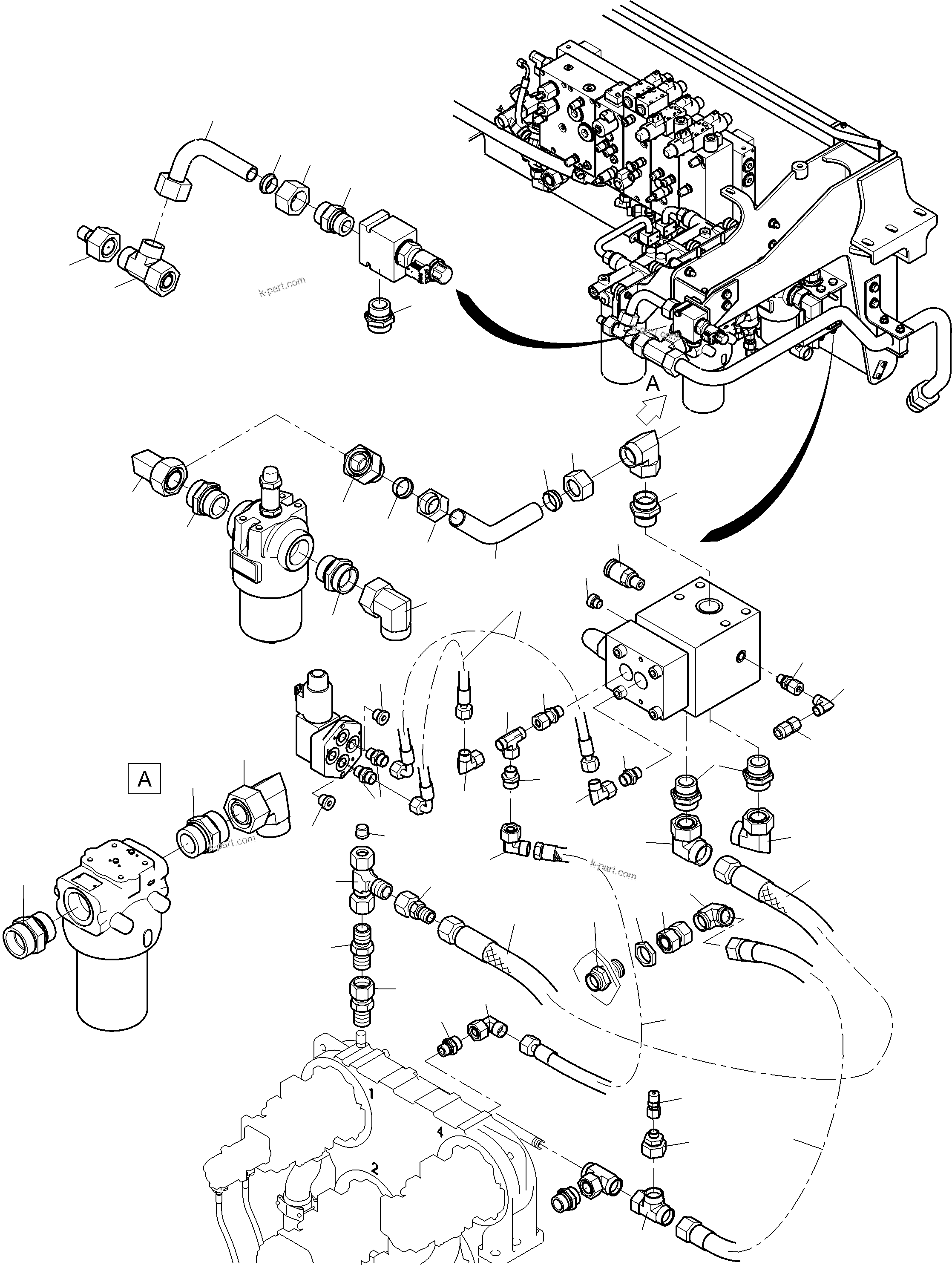 Komatsu parts book diagram for PC4000-11 S/N 08302: CONTROL- AND FILTER PLATE PIPING