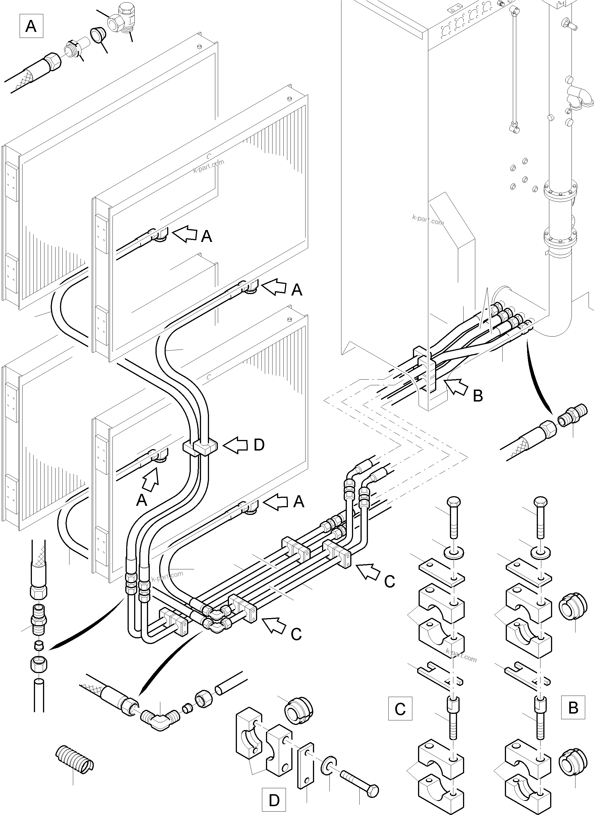 Komatsu parts book diagram for PC4000-11 S/N 08302: OIL COOLER - HOSE ASSY.
