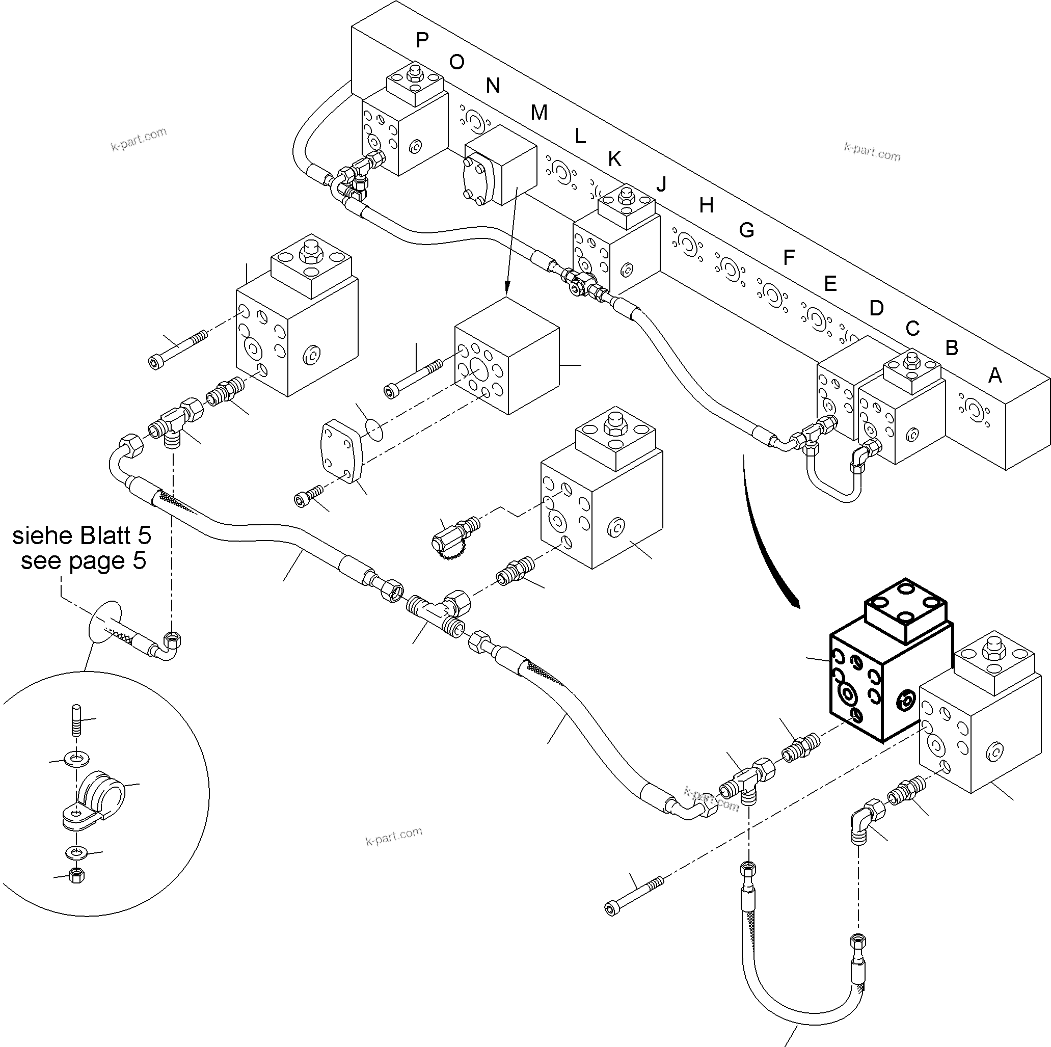Komatsu parts book diagram for PC4000-11 S/N 08312: MANIFOLD, VALVE AND PIPELINES BH
