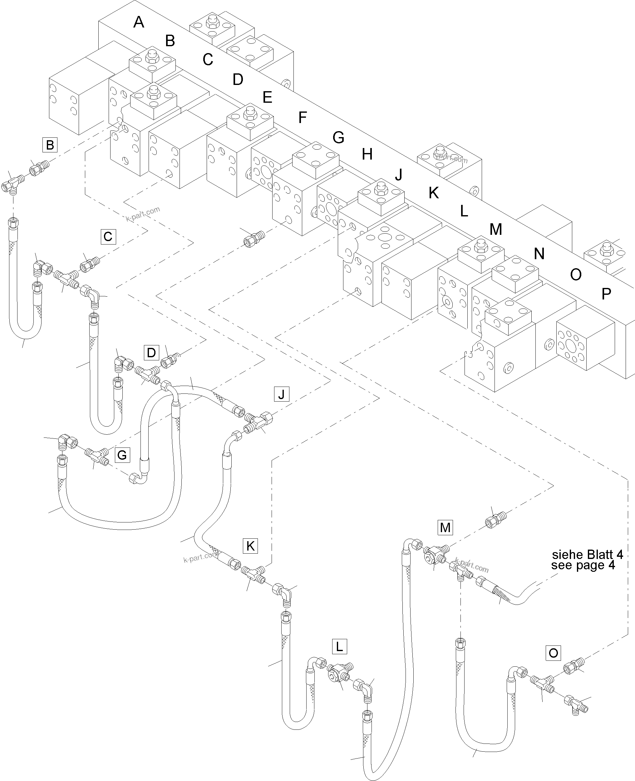 Komatsu parts book diagram for PC4000-11 S/N 08312: MANIFOLD, VALVE AND PIPELINES BH