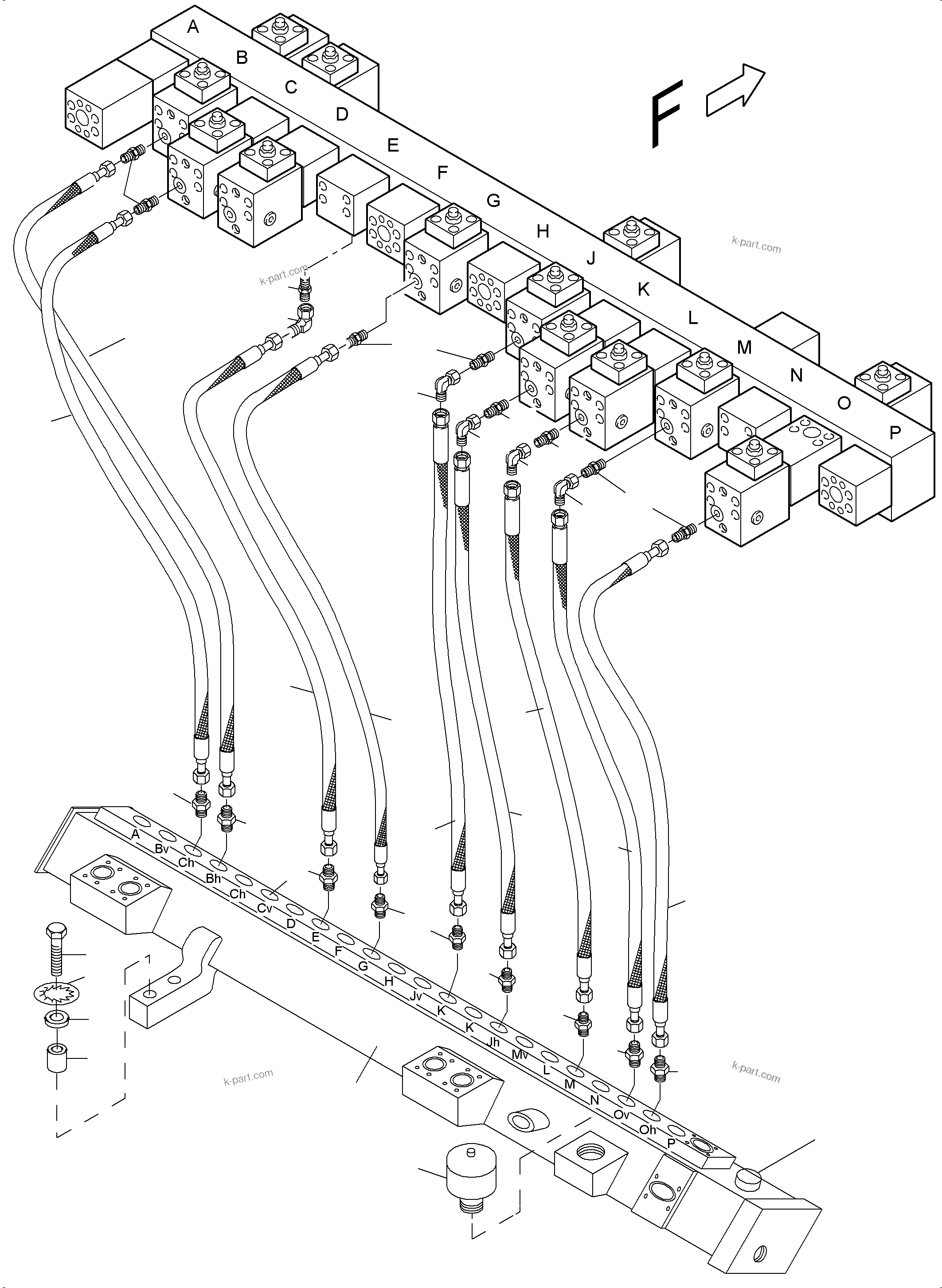 Komatsu parts book diagram for PC4000-11 S/N 08312: RETURN LINES - MANIFOLD BH