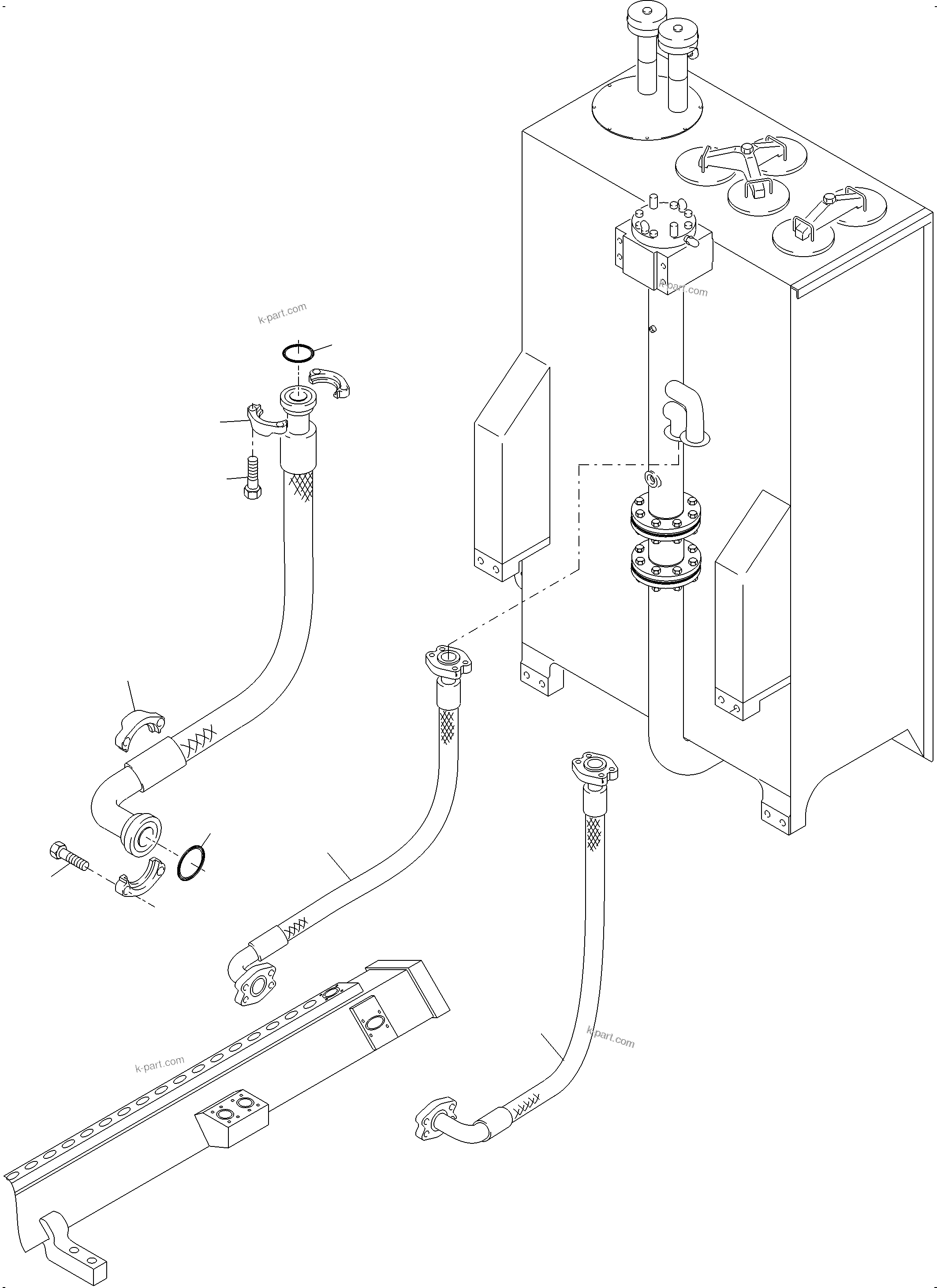 Komatsu parts book diagram for PC4000-11 S/N 08312: RETURN LINES - CONTROL BLOCK, - TANK