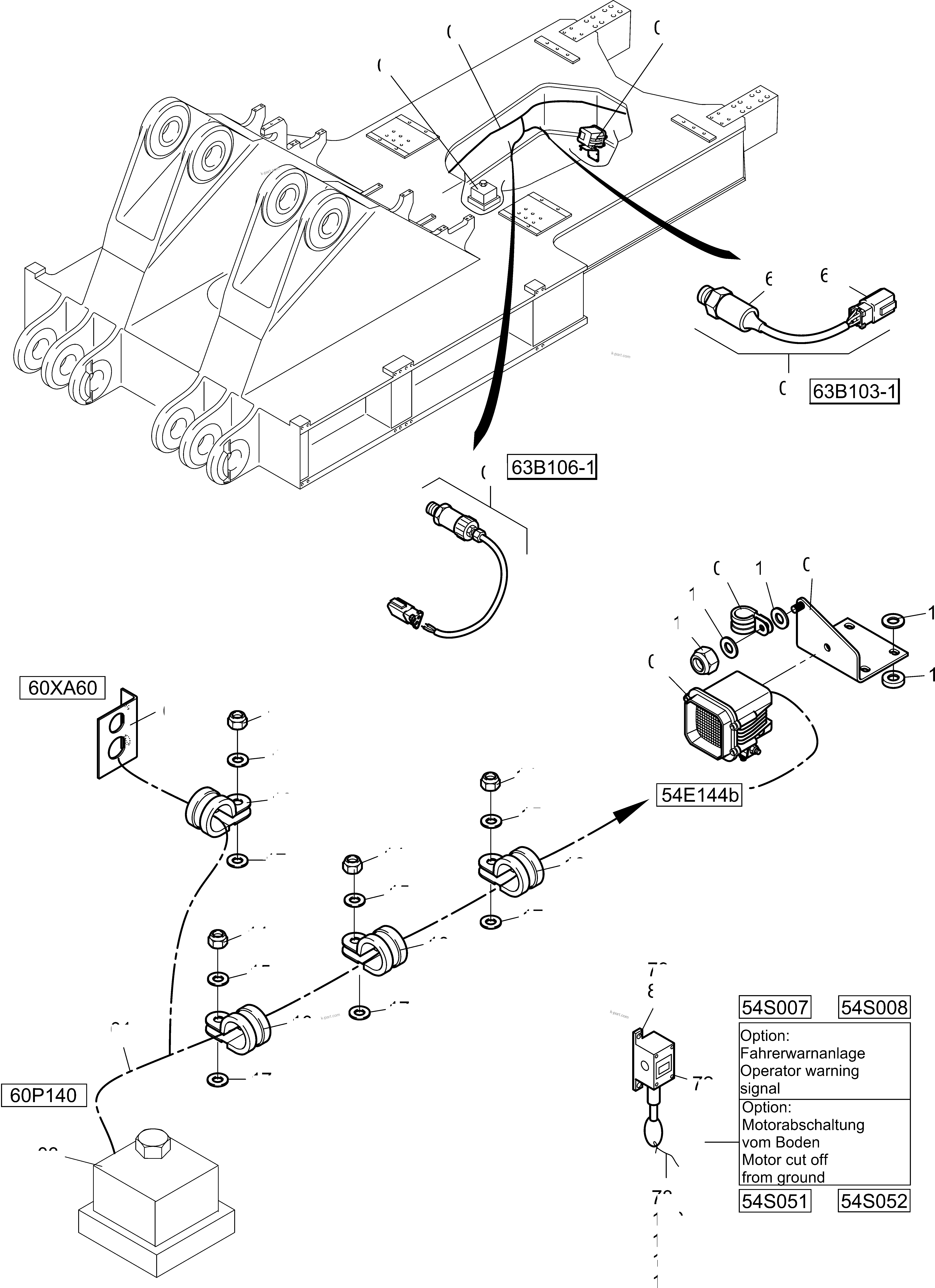 Komatsu parts book diagram for PC4000-11 S/N 08312: ELECT. PARTS - MOVEM. SIGNAL / MOTOR SWITCH-OFF / WARNING SYSTEM ASSY.