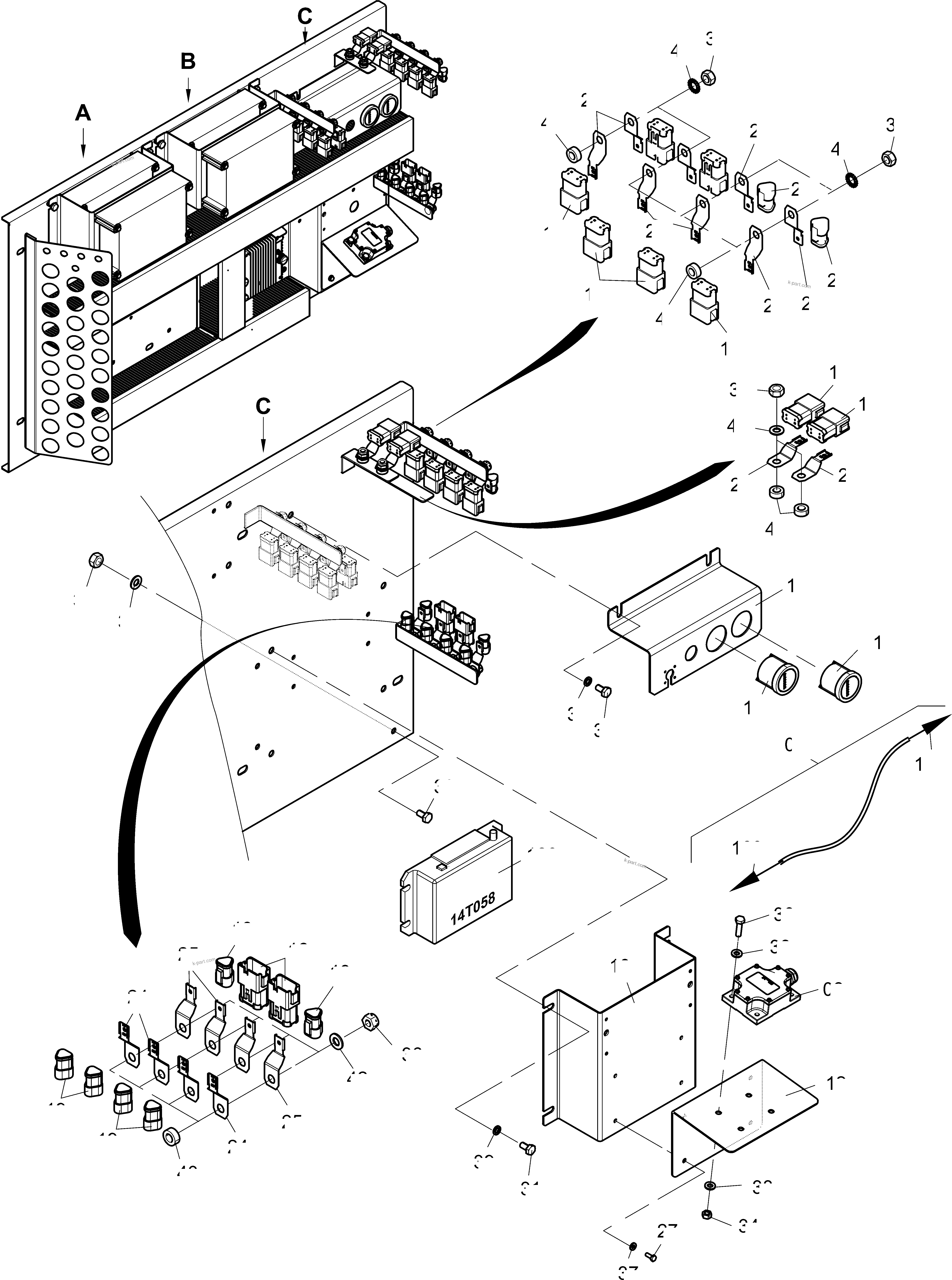 Komatsu parts book diagram for PC4000-11 S/N 08312: CONTROLLER-CAB SUPPORT-LOCATION 14