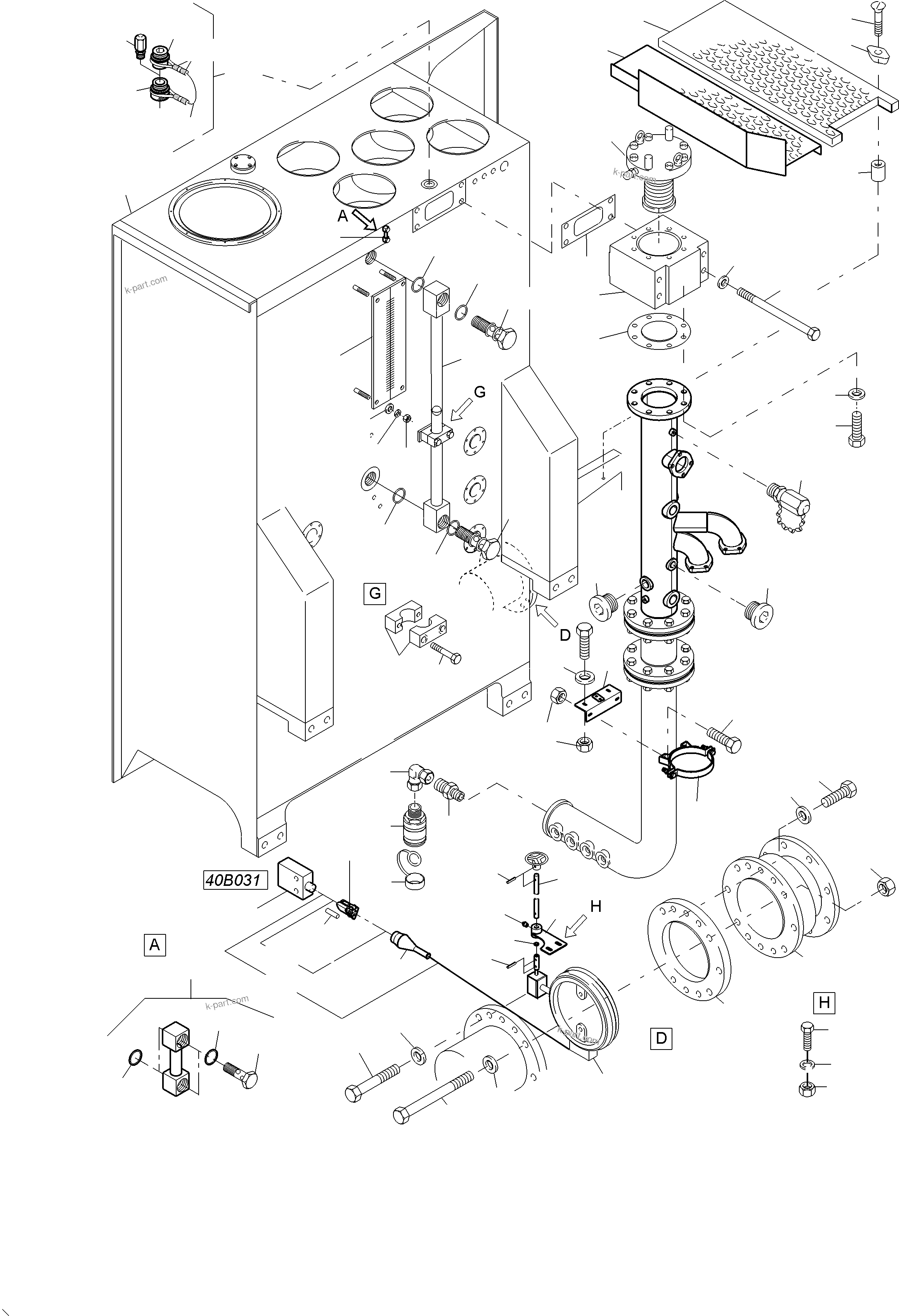 Komatsu parts book diagram for PC4000-11 S/N 08312: MAIN OIL TANK