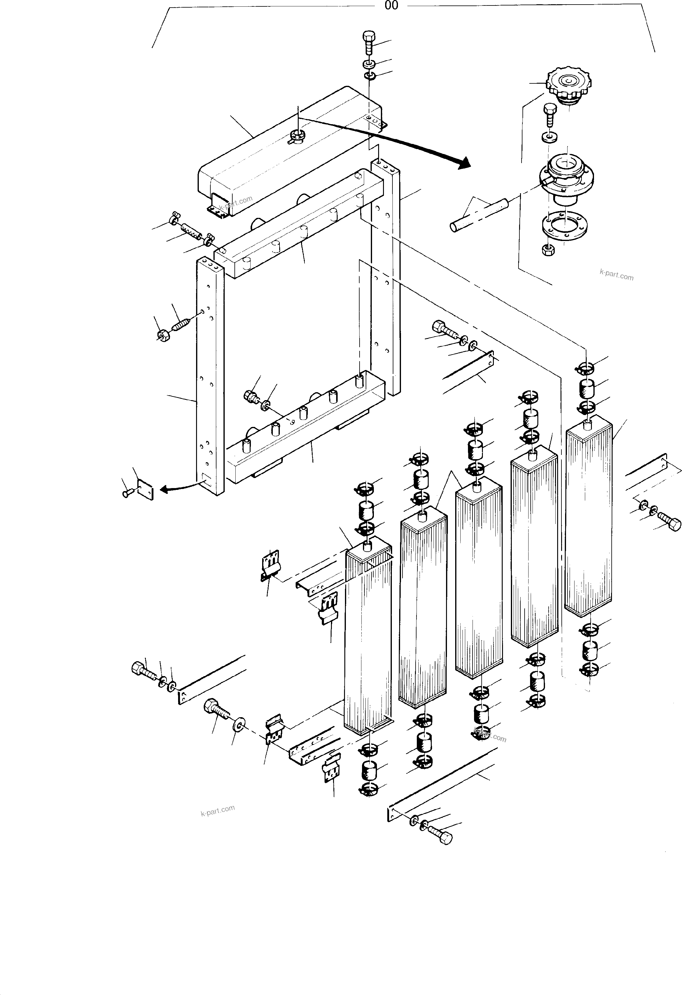 Komatsu parts book diagram for H455S S/N 15005: RADIATOR