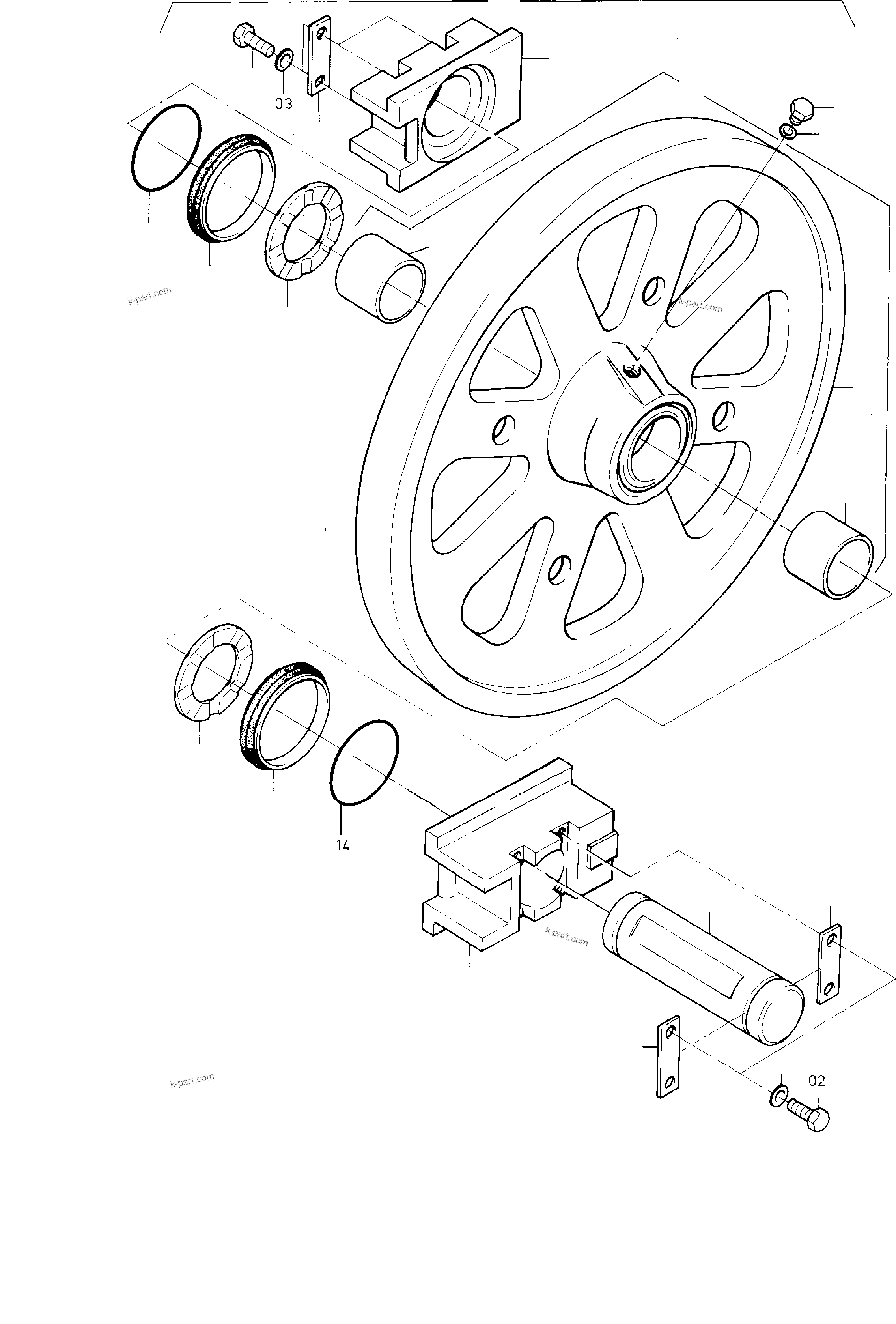 Komatsu parts book diagram for H455S S/N 15005: IDLER ASSY.