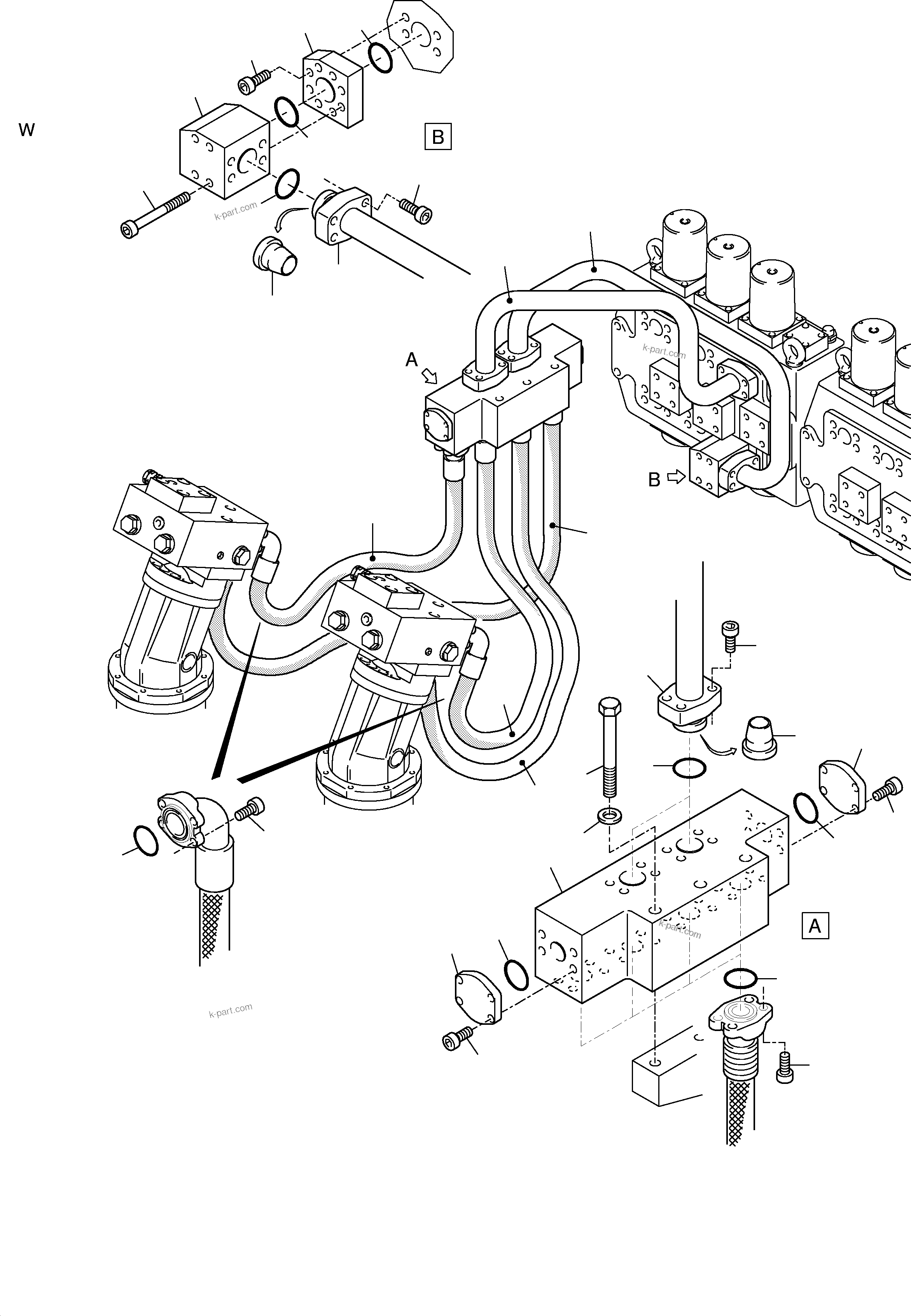 Komatsu parts book diagram for H455S S/N 15005: PRESSURE LINES - SLEWGEAR