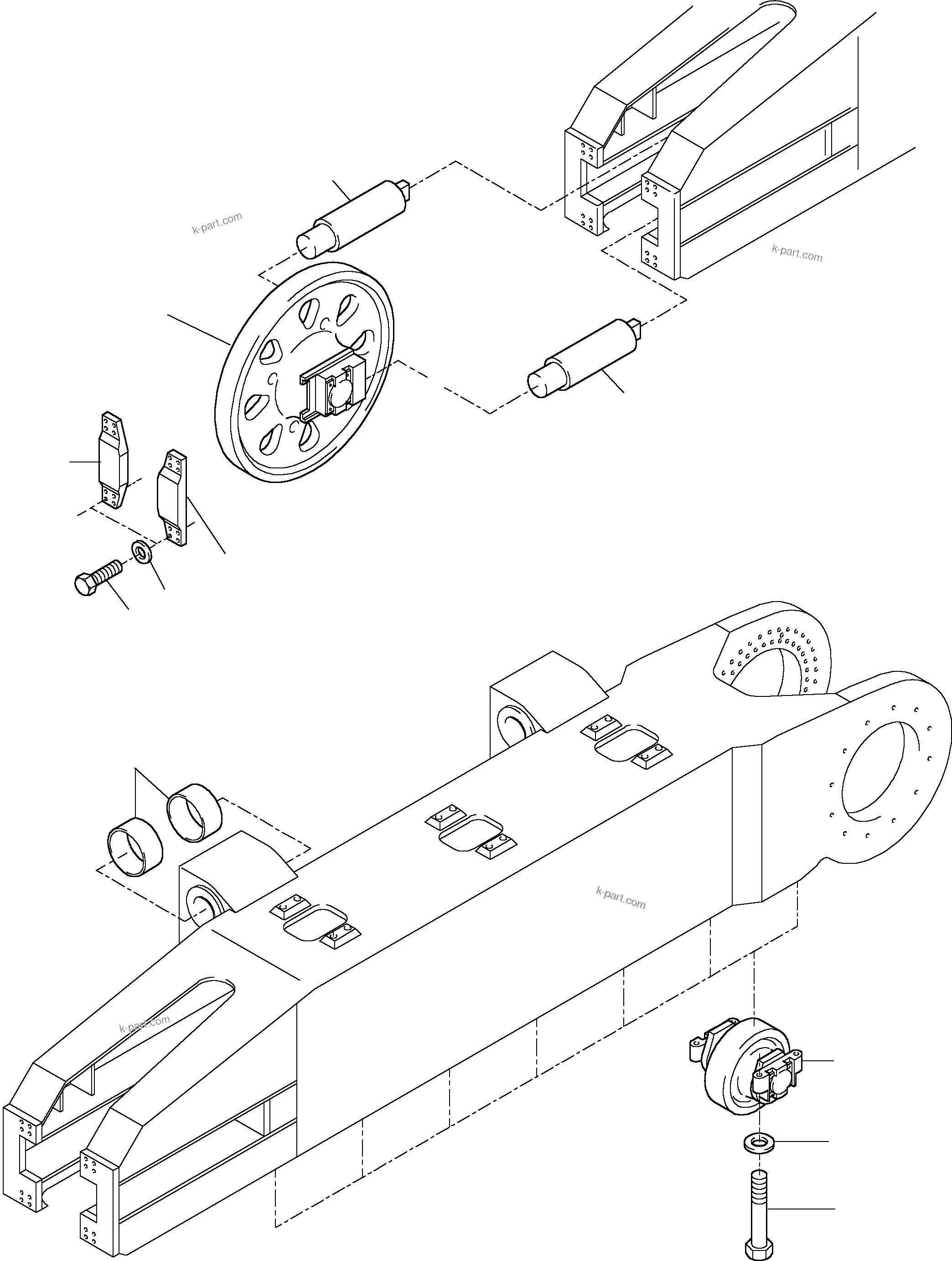 Komatsu parts book diagram for H455S S/N 15005: TRACK GROUP - IDLER PROTECTION
