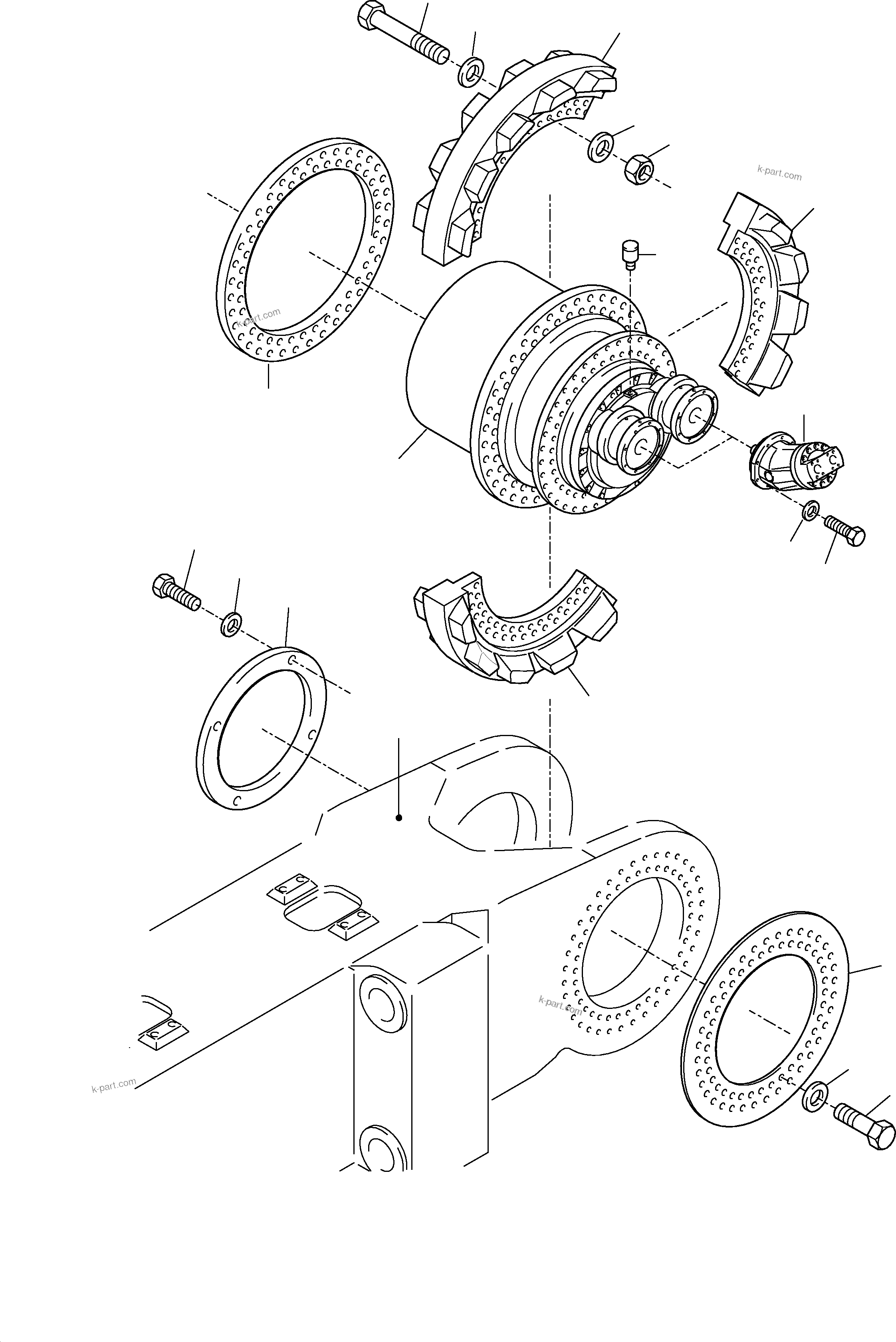 Komatsu parts book diagram for H455S S/N 15005: TRACK GROUP - DRIVE SPROCKET SIDE