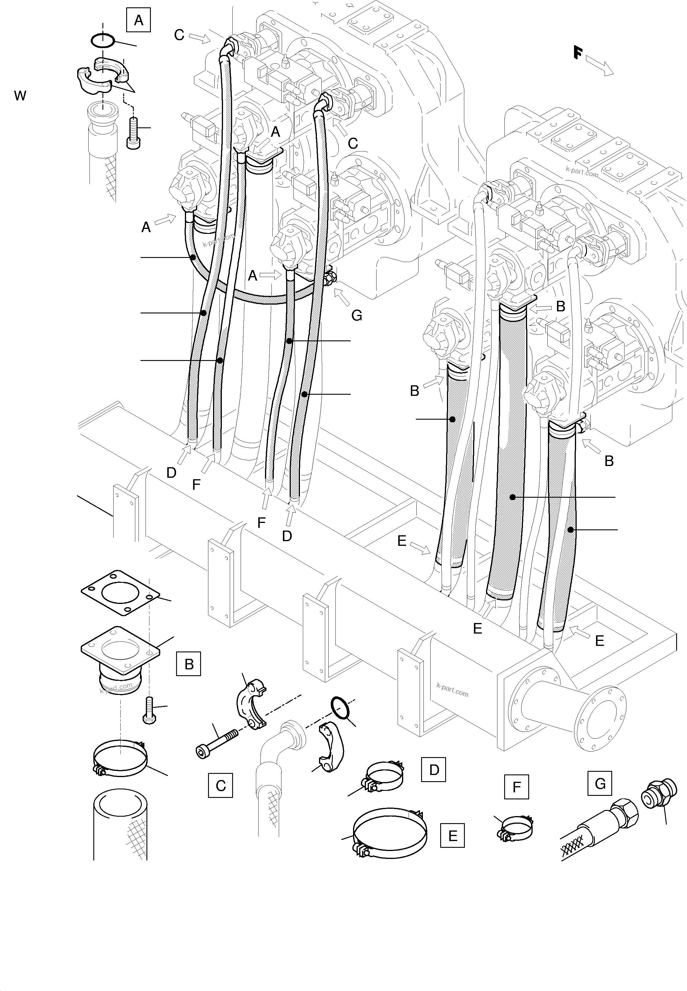 Komatsu parts book diagram for H455S S/N 15005: SUCTION LINES