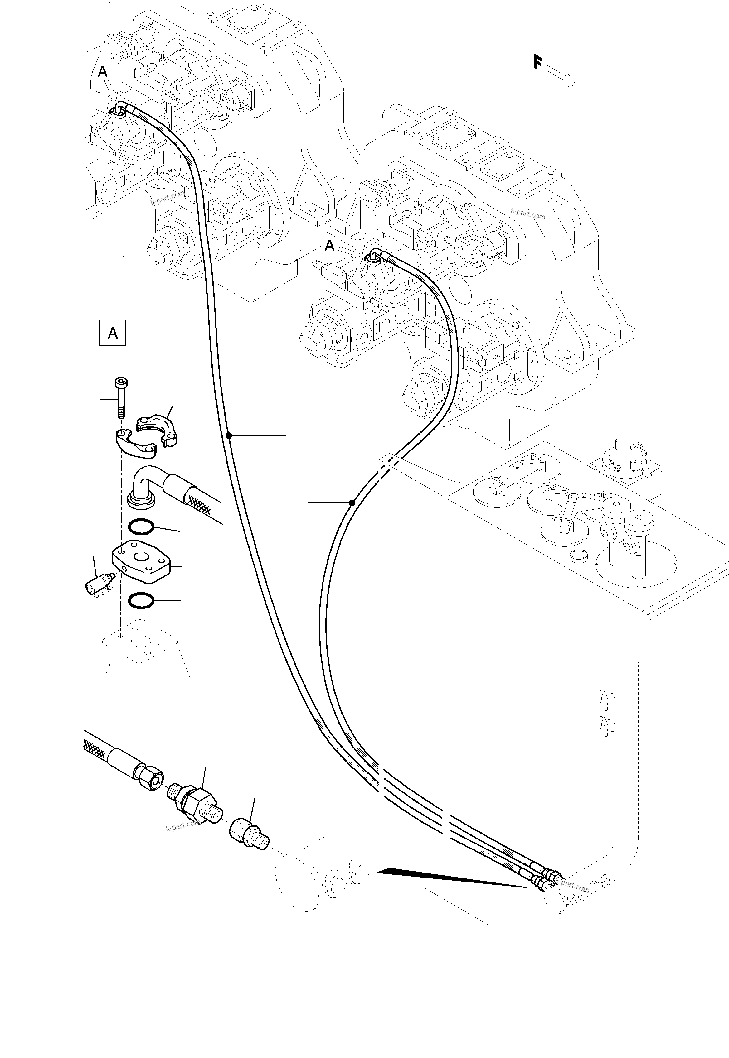 Komatsu parts book diagram for H455S S/N 15005: PRESSURE LINES, CIRCULATION PUMPS