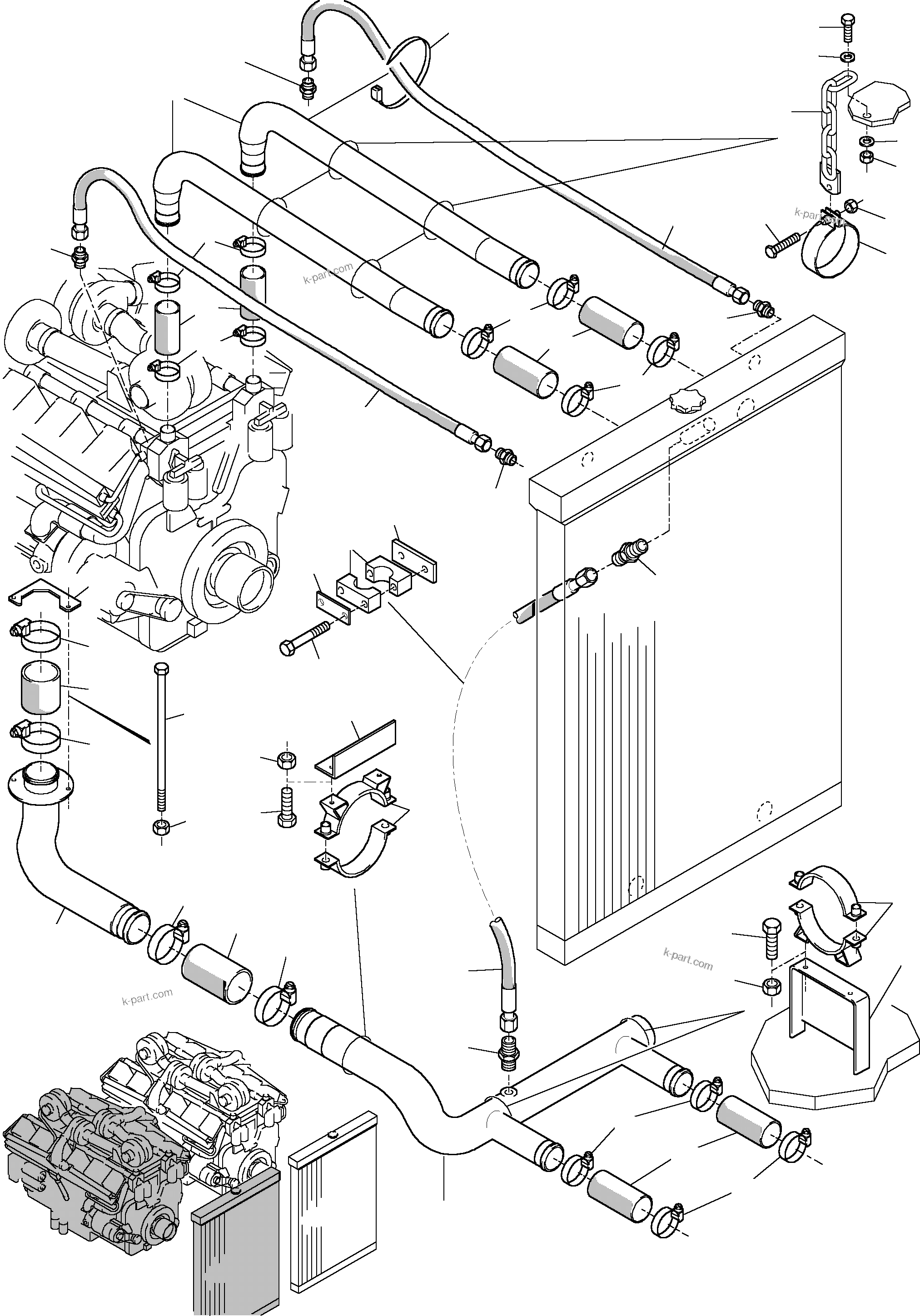 Komatsu parts book diagram for H455S S/N 15005: COOLANT WATER LINES
