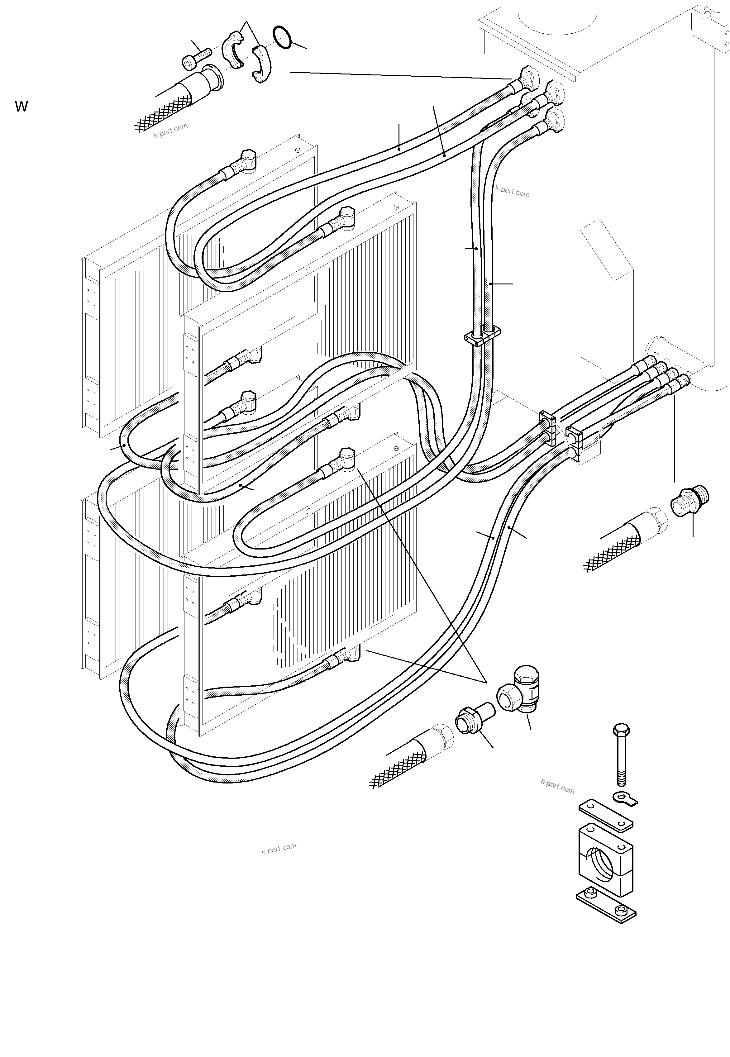 Komatsu parts book diagram for H455S S/N 15005: OIL COOLER - HOSES ASSY.
