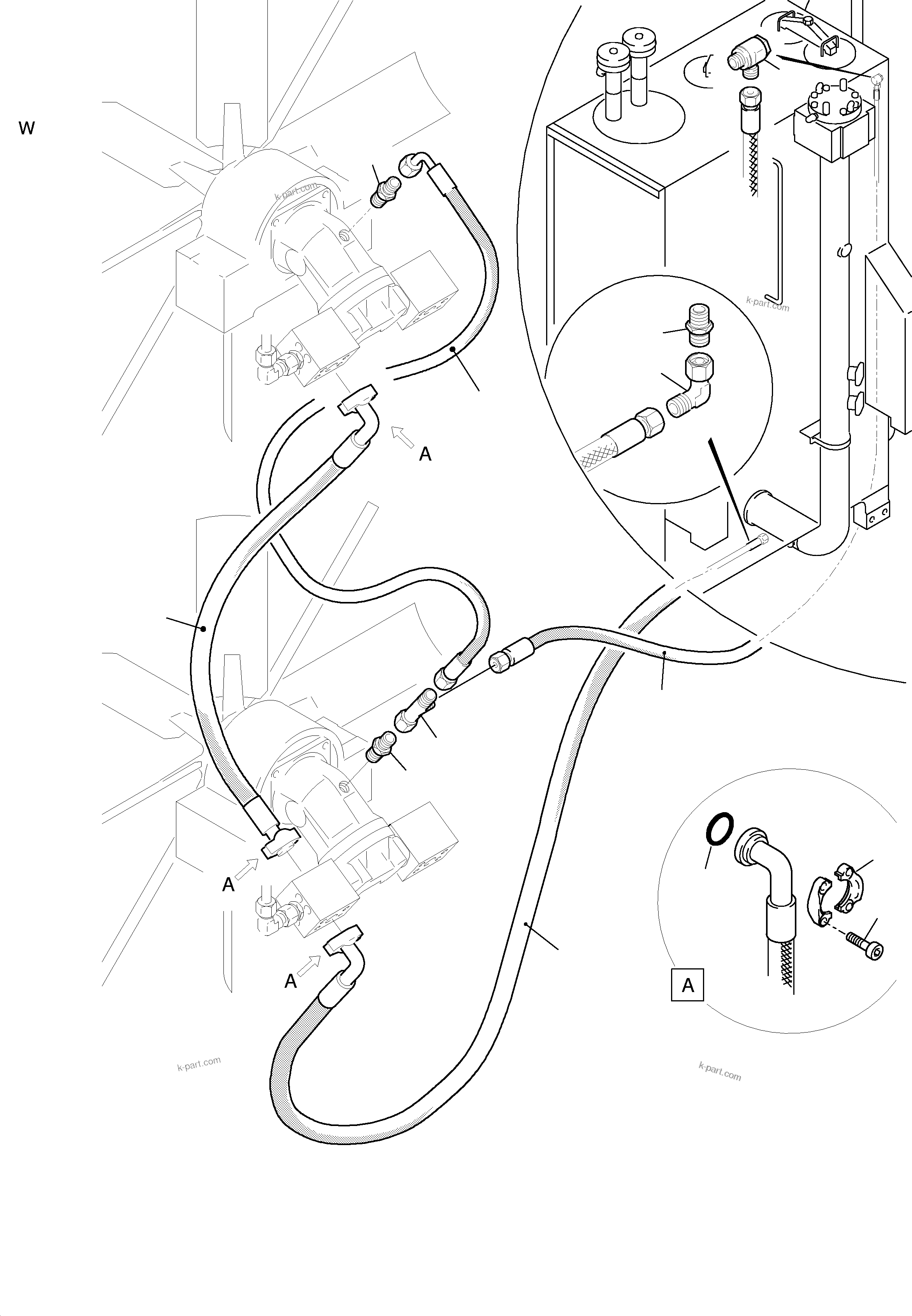 Komatsu parts book diagram for H455S S/N 15005: RETURN LINES - FAN MOTORS ( OIL COOLER )