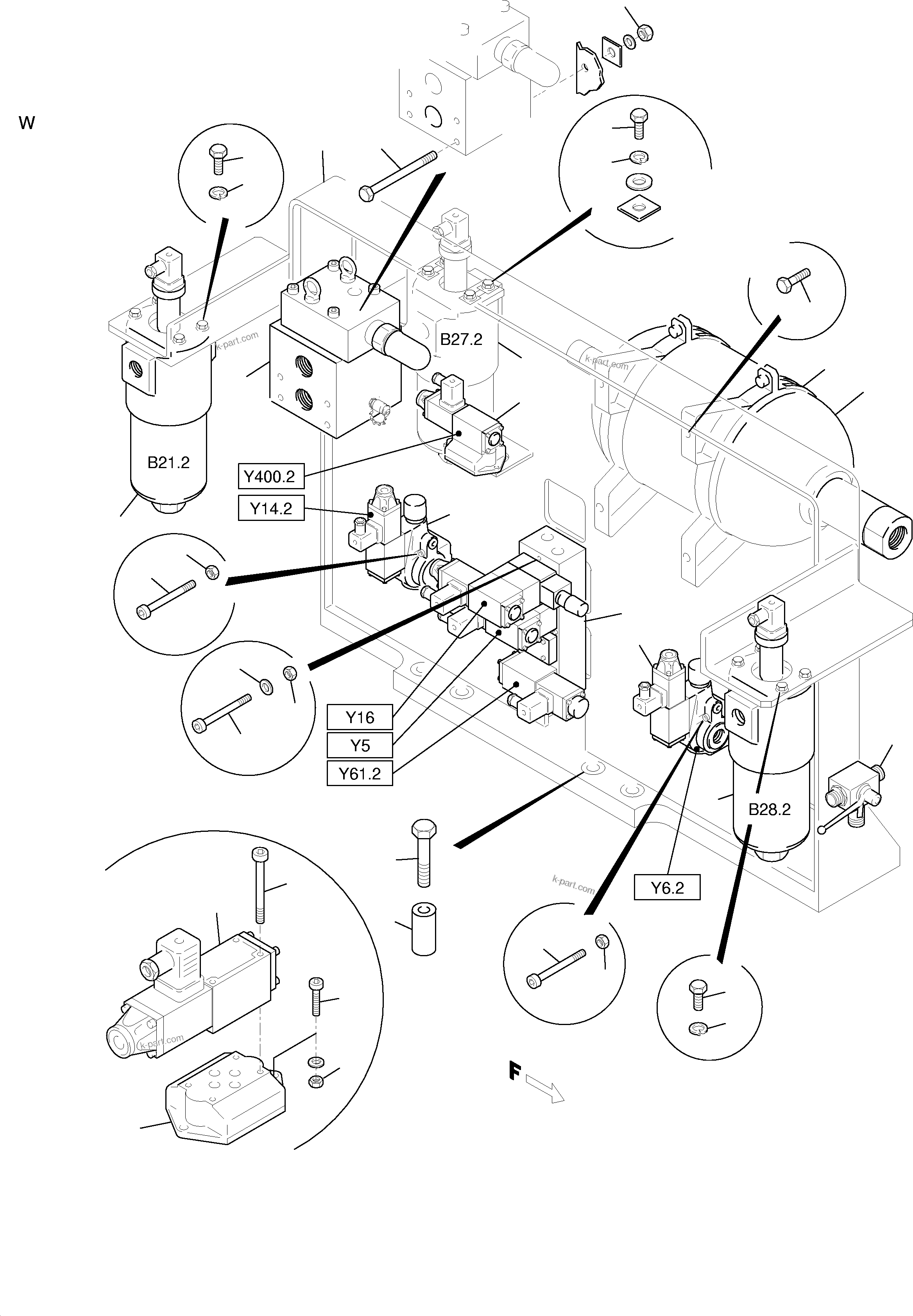 Komatsu parts book diagram for H455S S/N 15005: CONTROL- AND FILTER PLATE, FRONT (ENGINE 2)