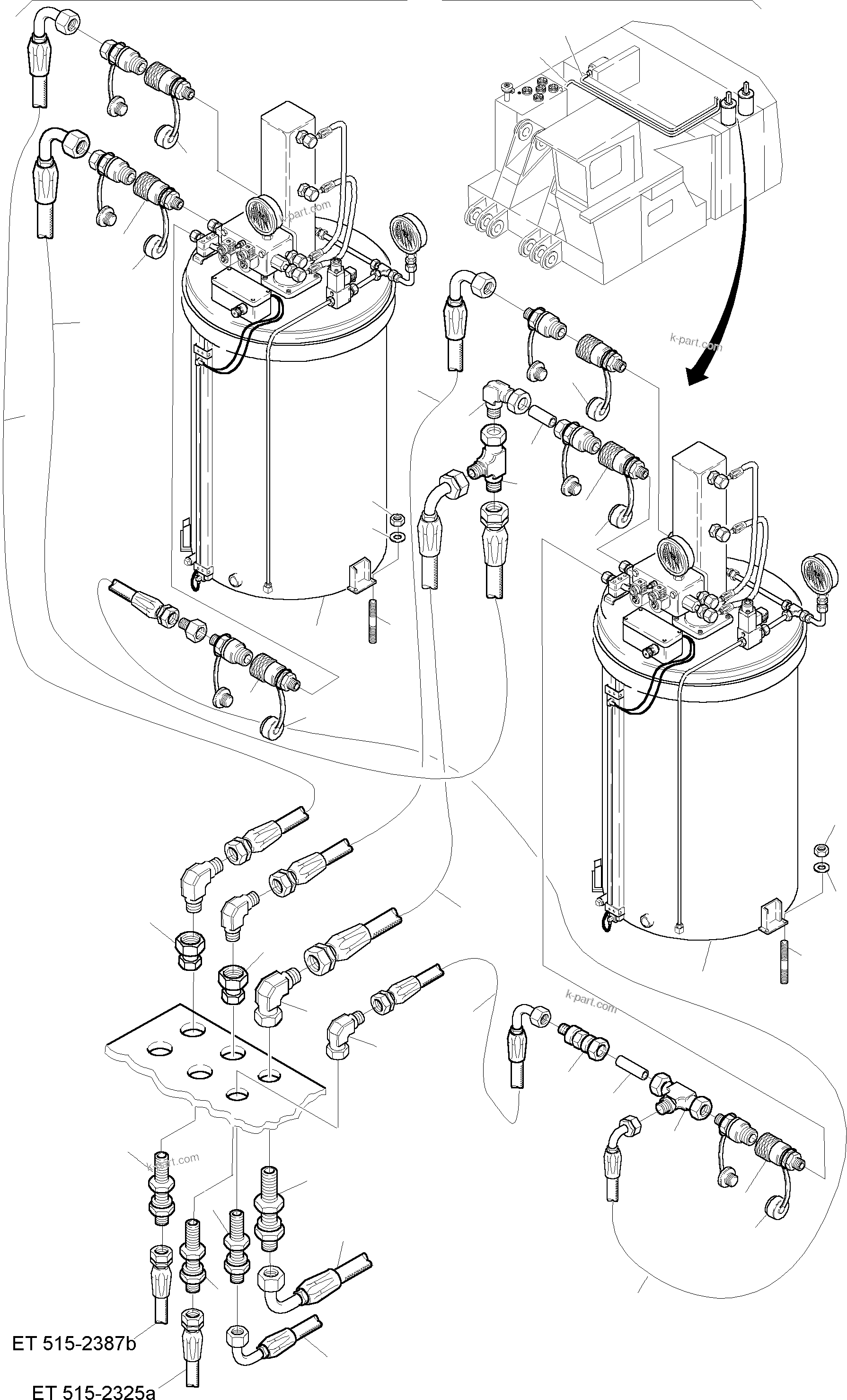 Komatsu parts book diagram for H455S S/N 15005: LUBE STATIONS ARRANGEMENT