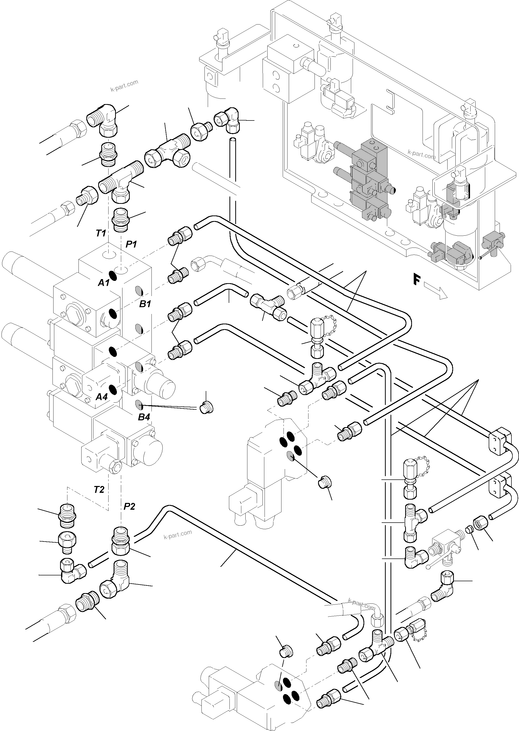 Komatsu parts book diagram for H455S S/N 15005: PIPES - CONTROL- AND FILTER PLATE