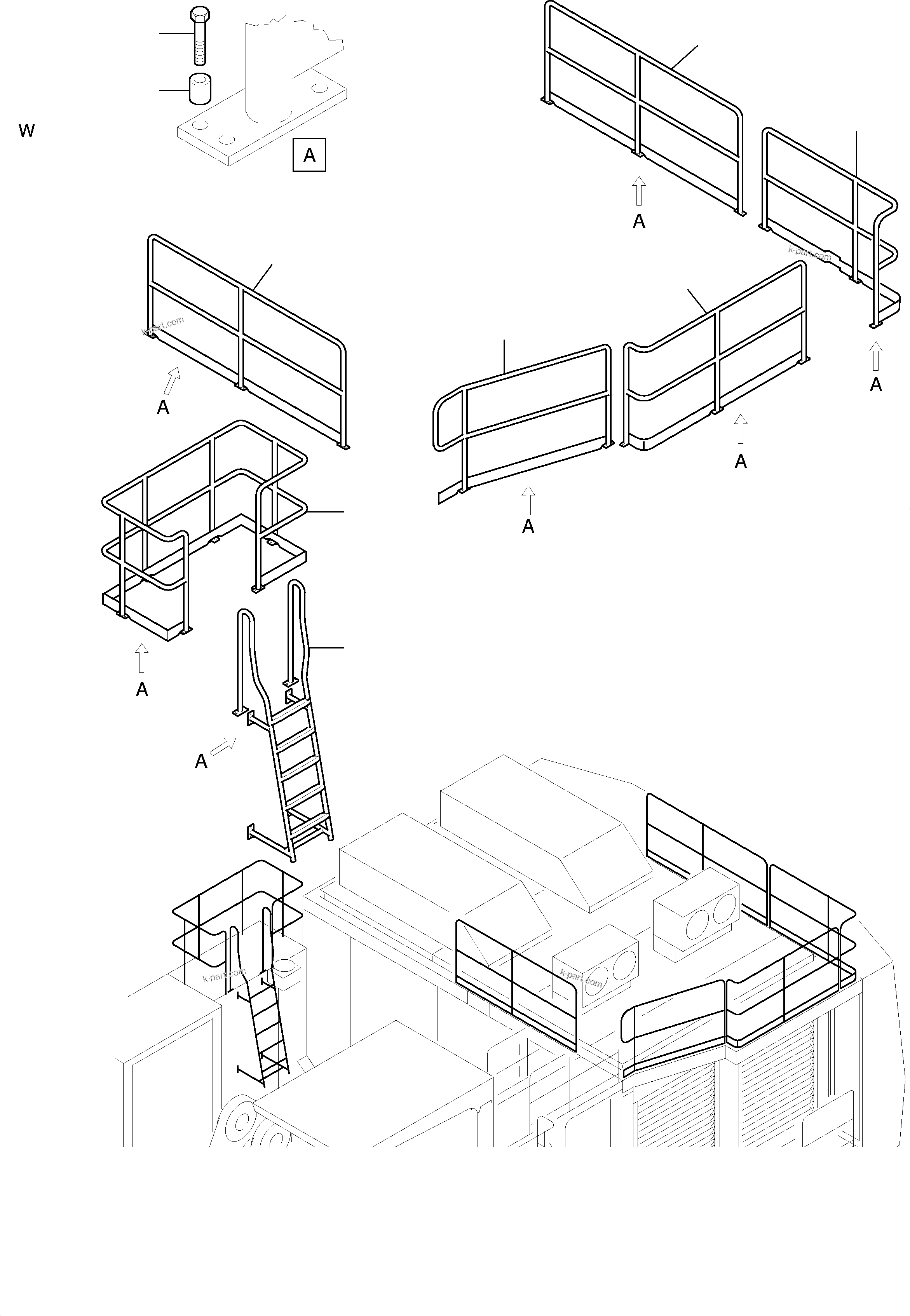 Komatsu parts book diagram for H455S S/N 15005: LADDER AND RAIL