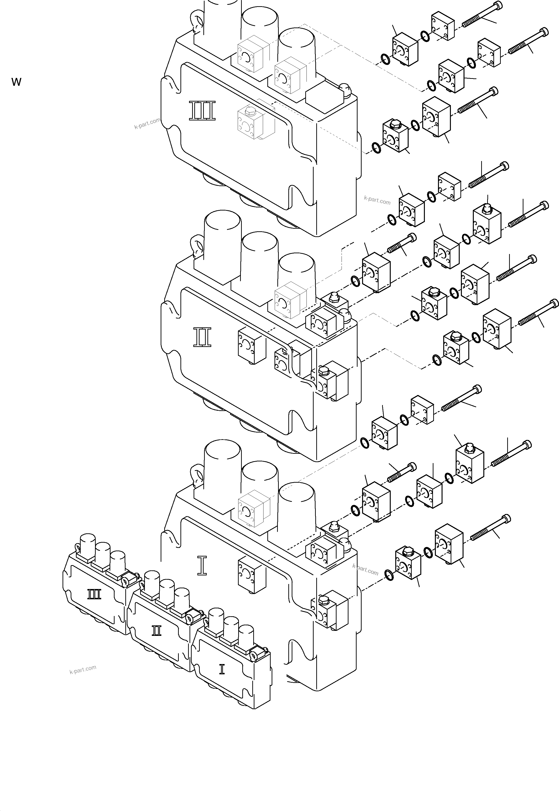 Komatsu parts book diagram for H455S S/N 15005: CONTROL BLOCK - SECONDARY VALVES