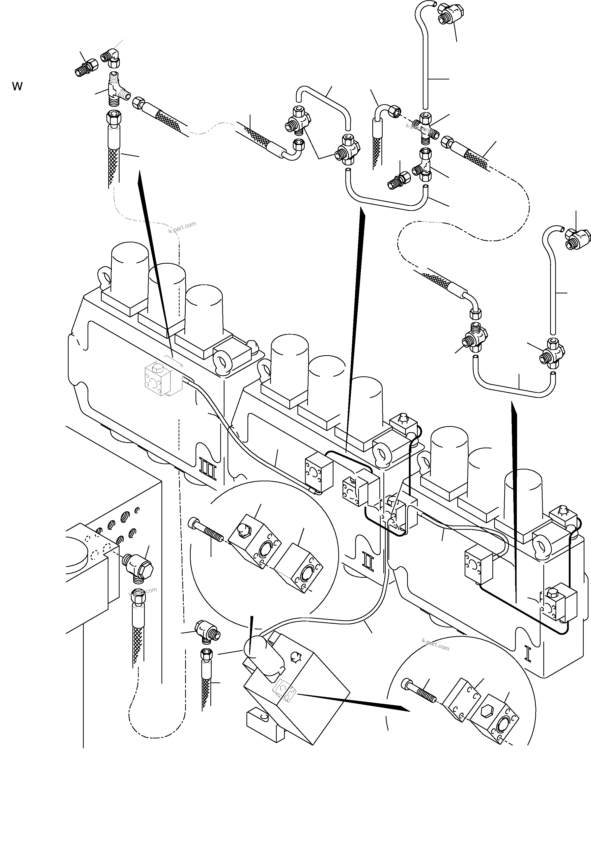 Komatsu parts book diagram for H455S S/N 15005: PIPING - SECONDARY VALVES