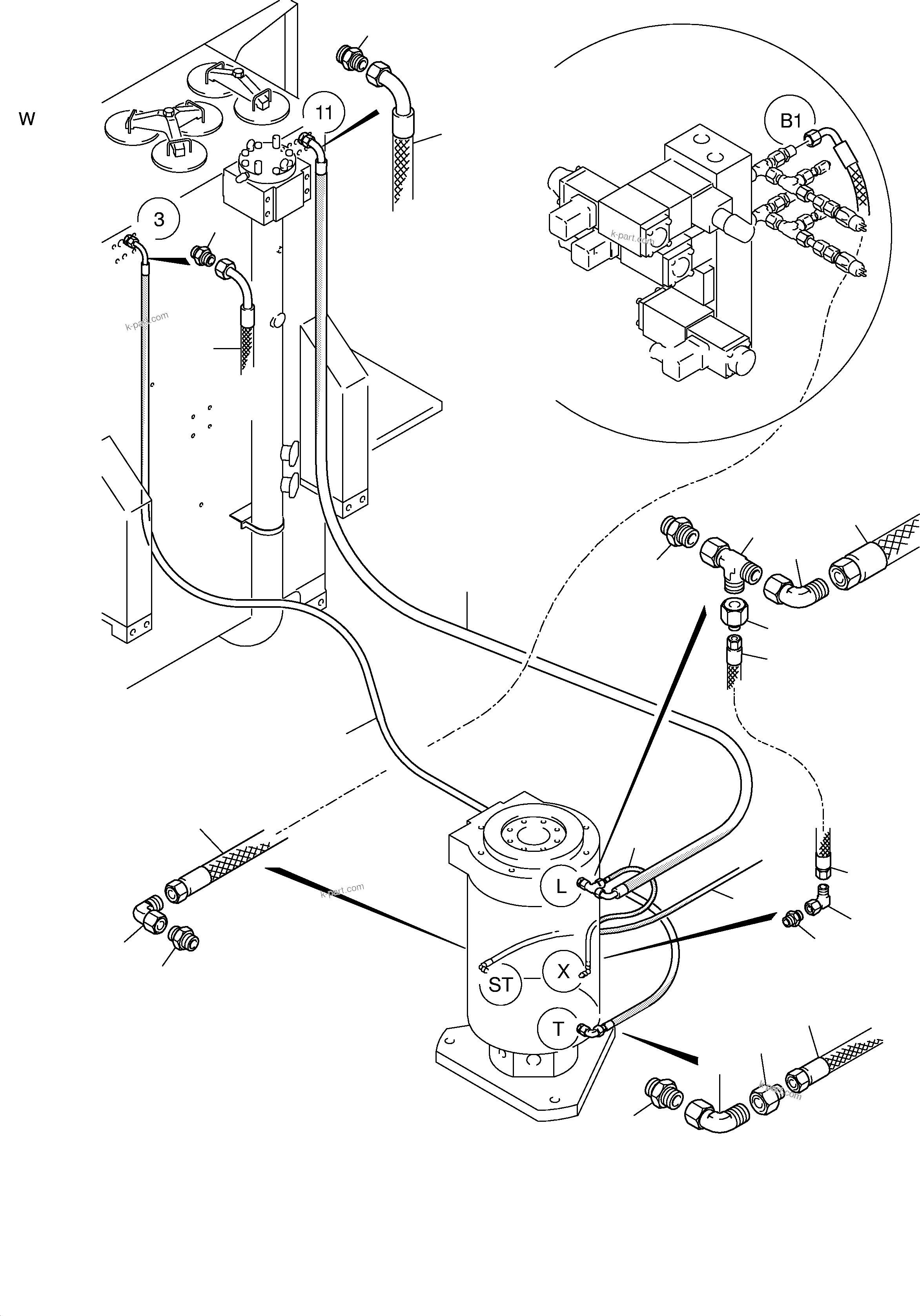 Komatsu parts book diagram for H455S S/N 15005: HYDR. LINES, ROTARY JOINT