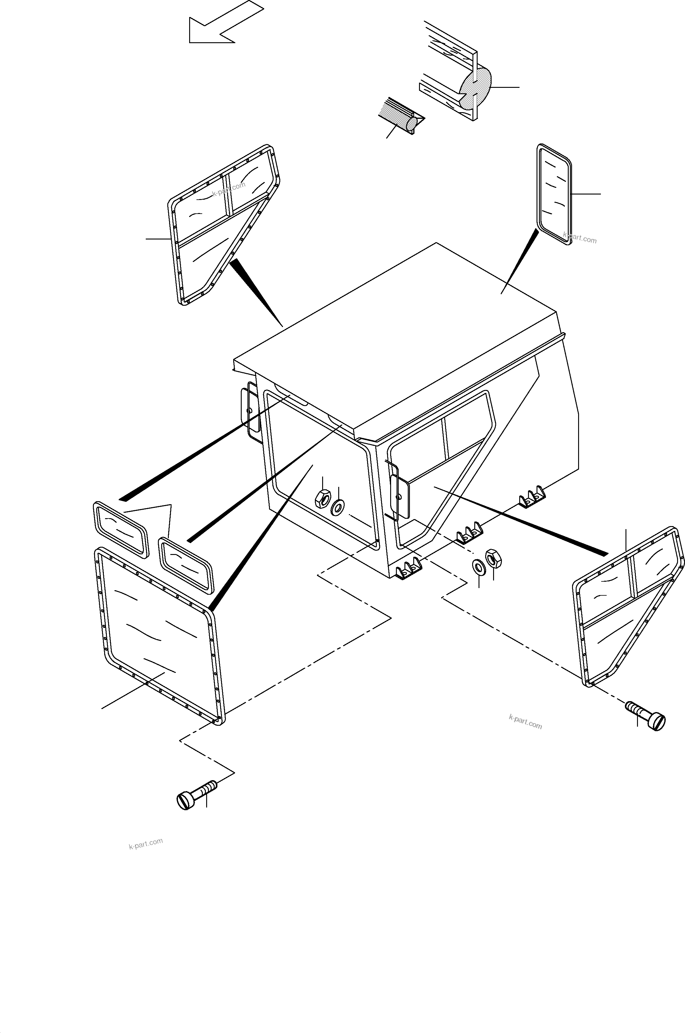 Komatsu parts book diagram for PC5500-6 S/N 15017: OPERATOR'S CAB - GLAZING