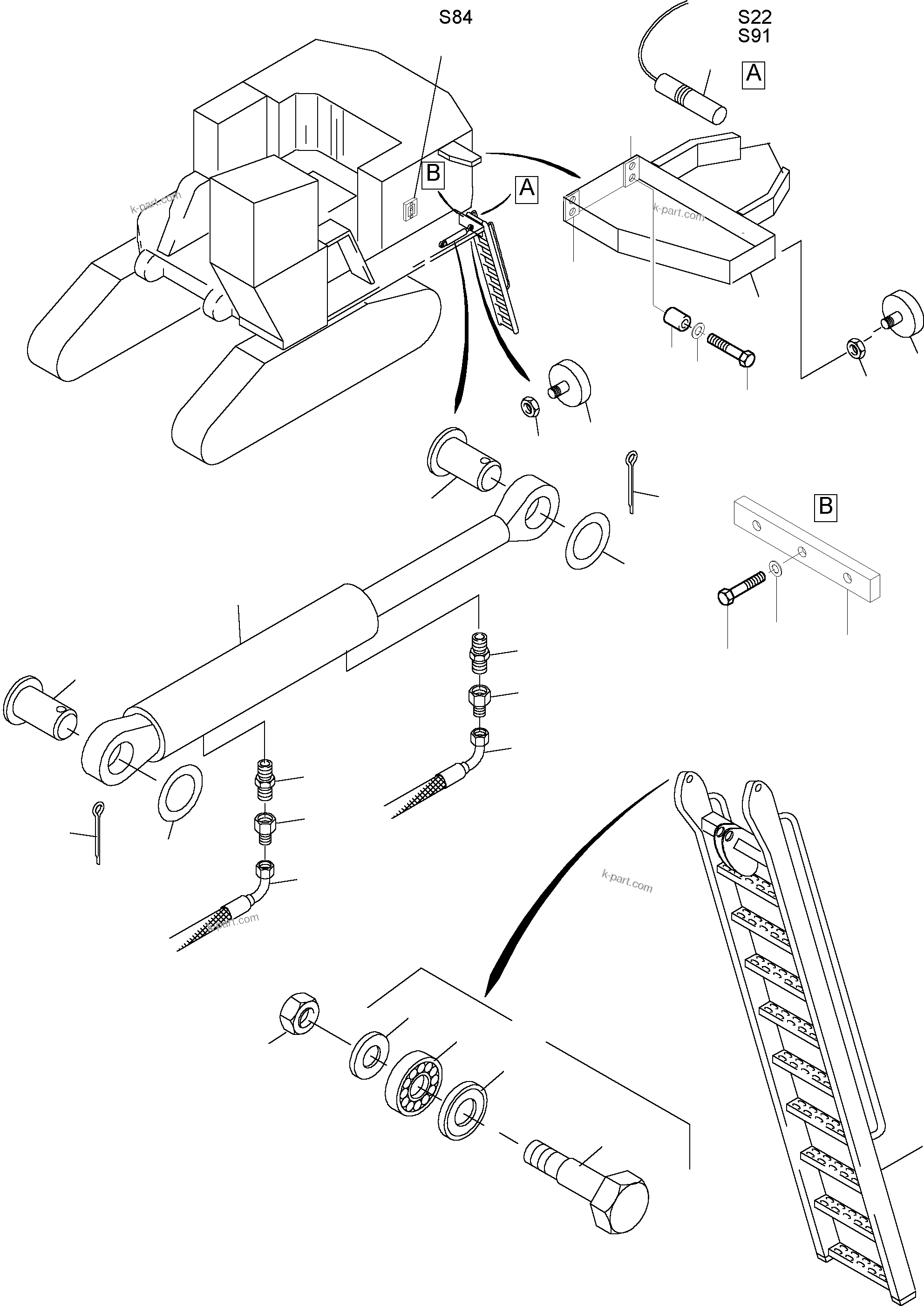 Komatsu parts book diagram for PC5500-6 S/N 15017: LADDER HYDRAULIC