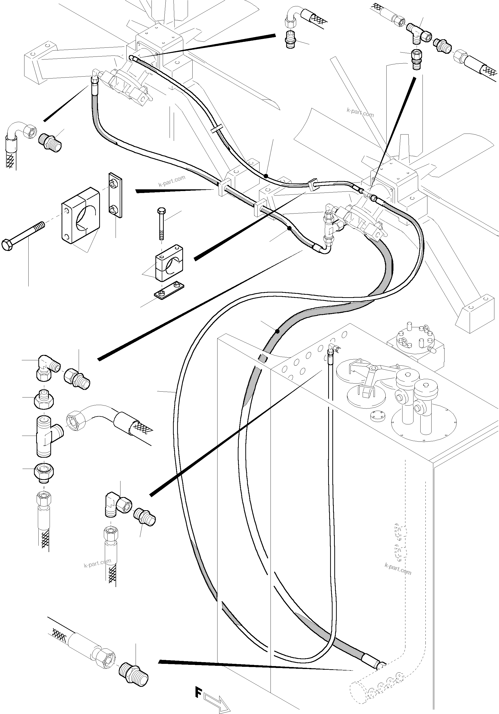 Komatsu parts book diagram for PC5500-6 S/N 15017: RETURN LINES - FAN MOTORS