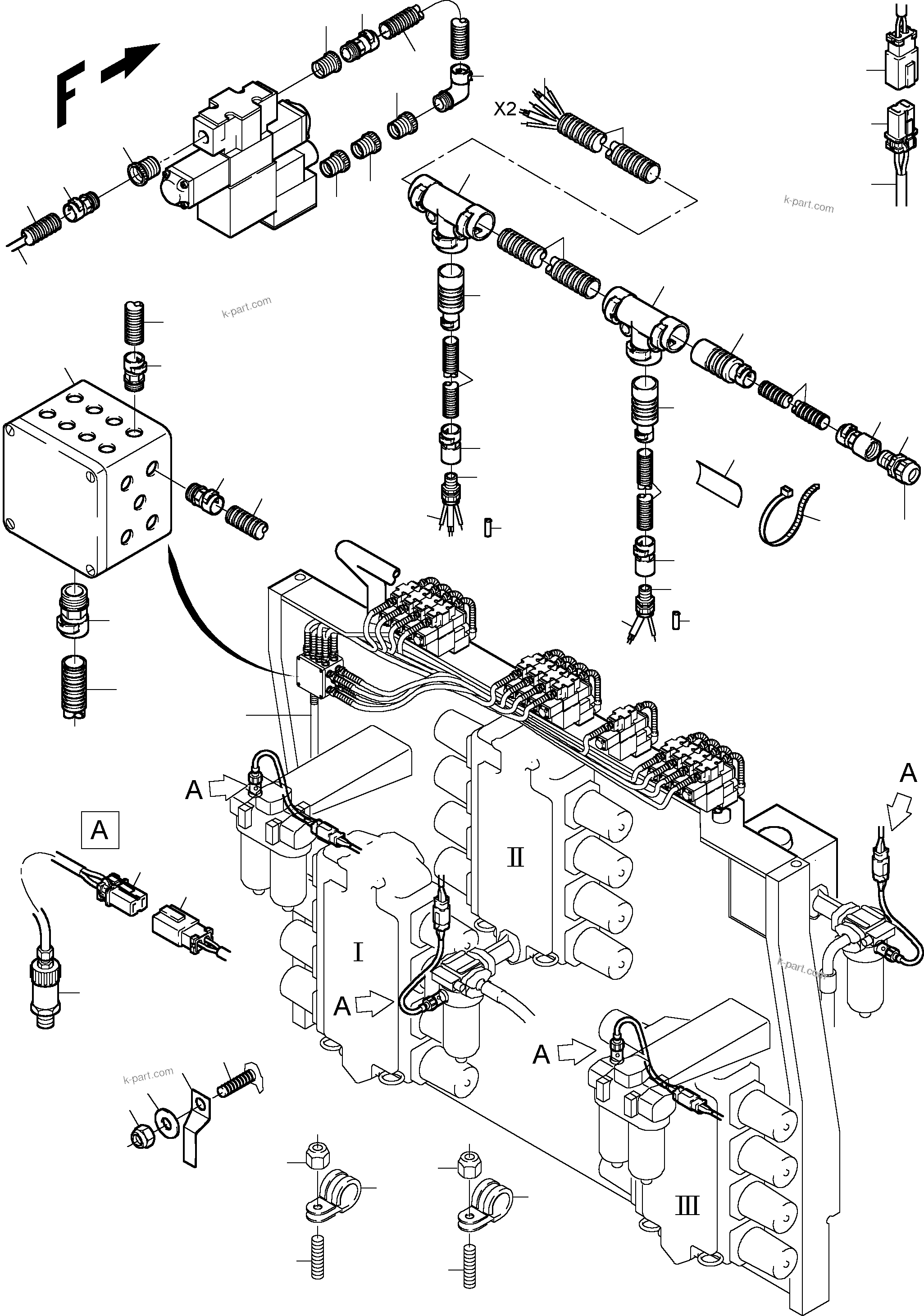 Komatsu parts book diagram for PC5500-6 S/N 15017: CABLES - CONTROL BLOCKS - H.P.-FILTER