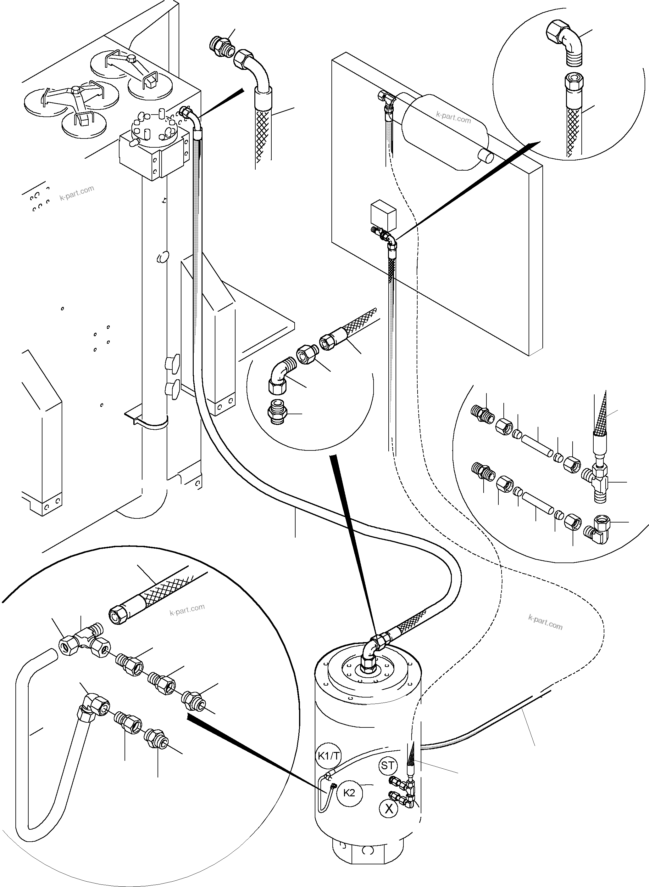 Komatsu parts book diagram for PC5500-6 S/N 15017: HYDR. LINES, ROTARY JOINT