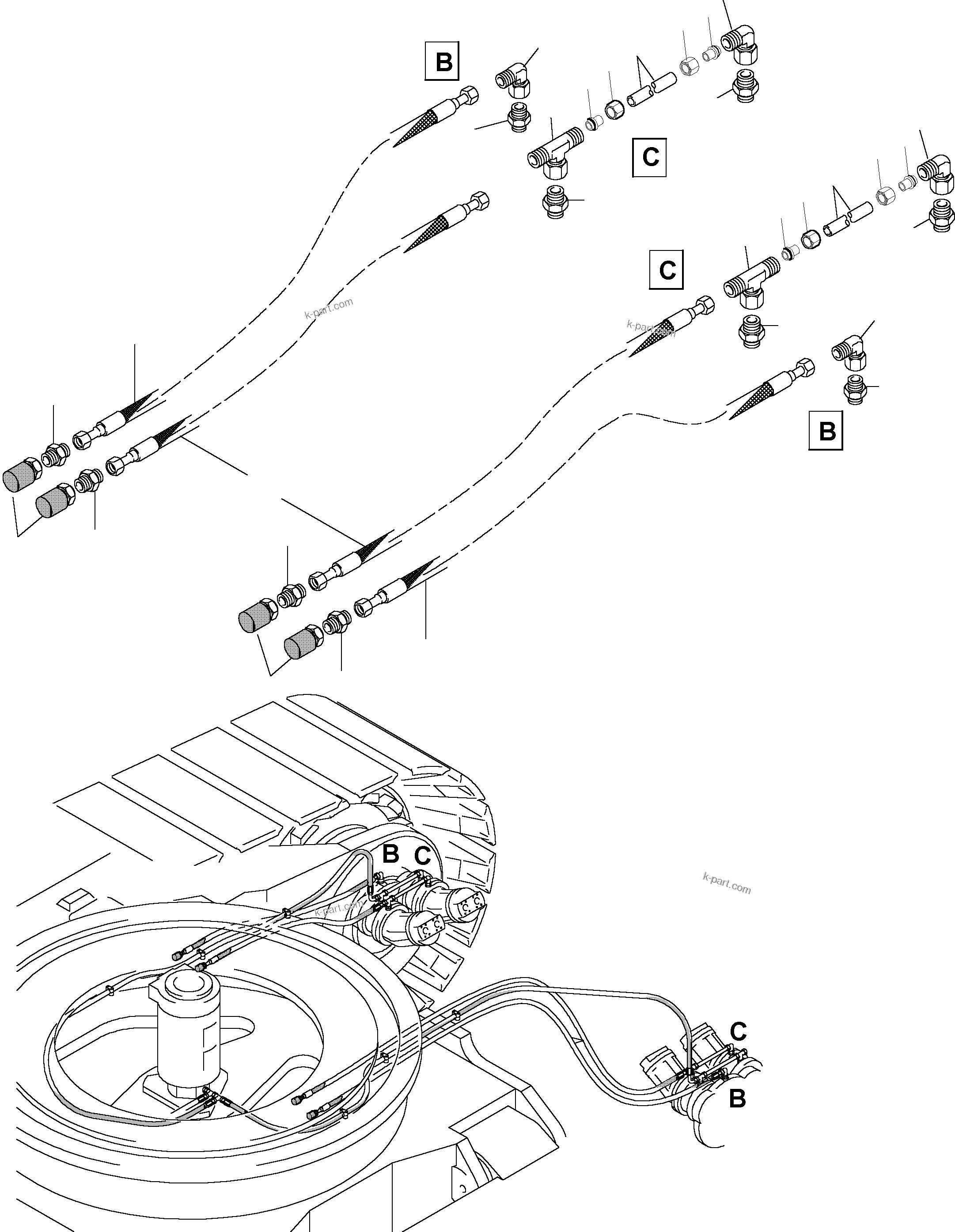 Komatsu parts book diagram for PC5500-6 S/N 15017: PIPING - PARKING BRAKEA. BREATHER HOSES