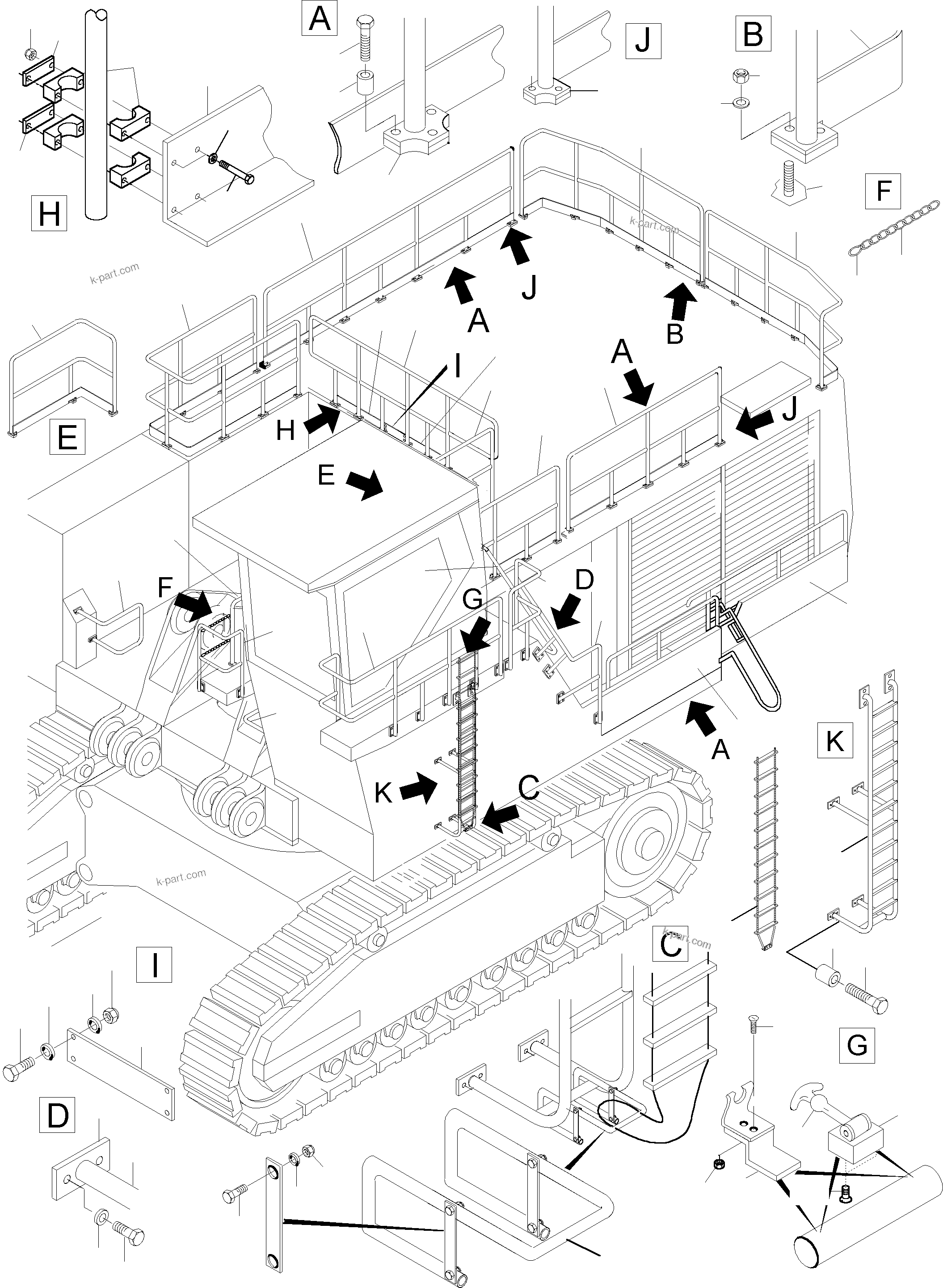 Komatsu parts book diagram for PC5500-6 S/N 15017: RAILS