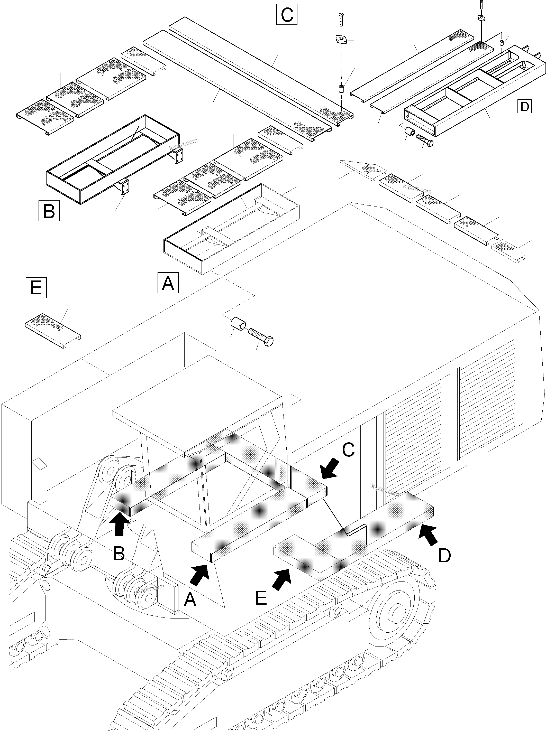 Komatsu parts book diagram for PC5500-6 S/N 15017: RAILS
