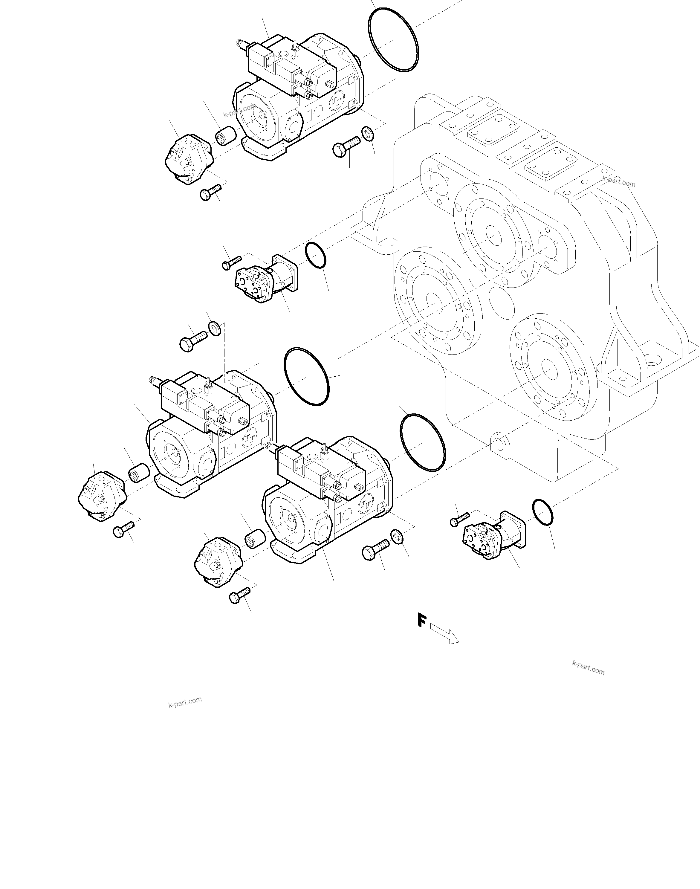 Komatsu parts book diagram for PC5500-6 S/N 15017: PUMP MOUNTING (FRONT/REAR)