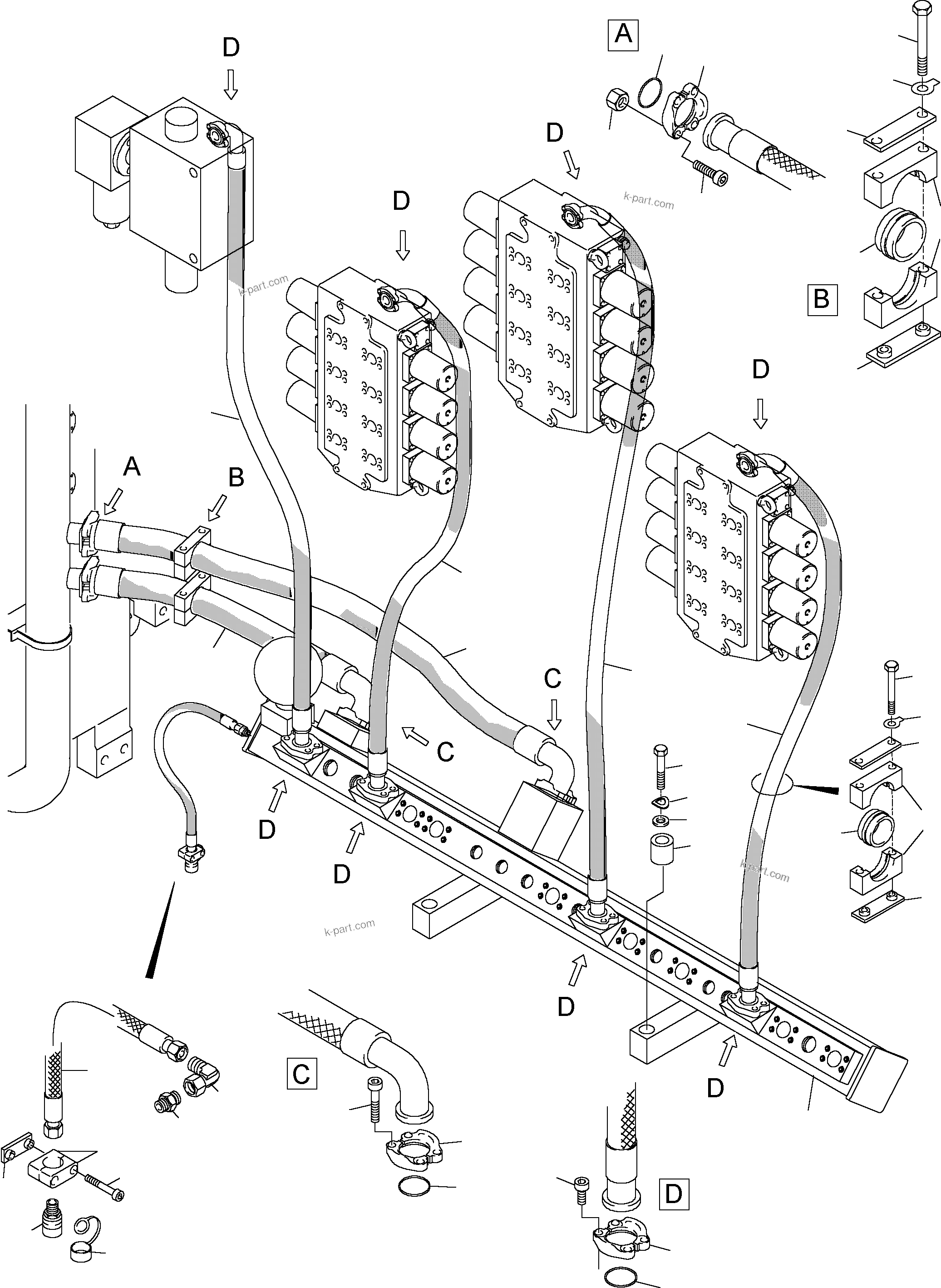 Komatsu parts book diagram for PC5500-6 S/N 15017: RETURN LINES, CONTROLBLOCKS