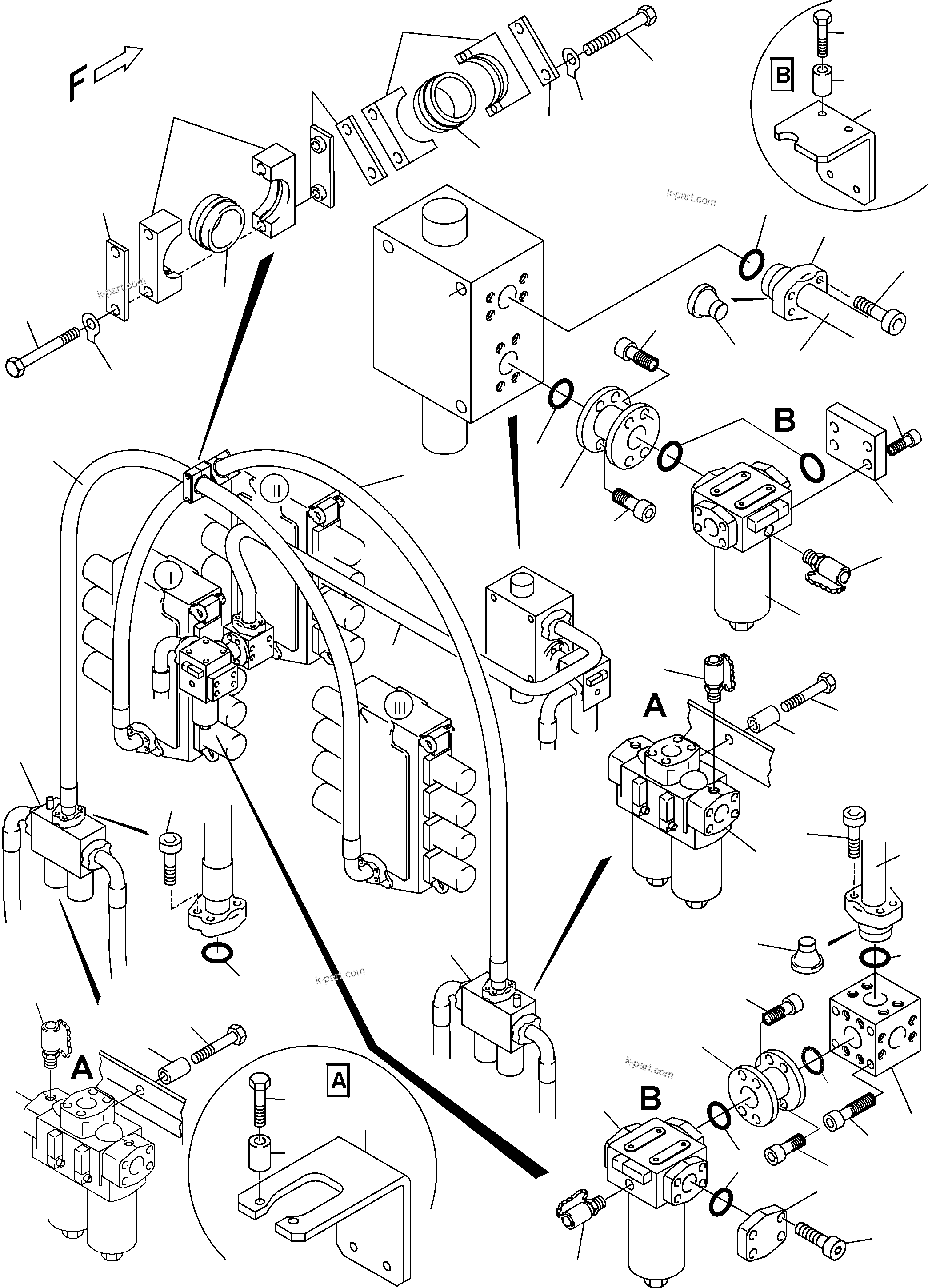 Komatsu parts book diagram for PC5500-6 S/N 15017: PRESSURE LINES, H.P. FILTER - CONTROL BLOCKS