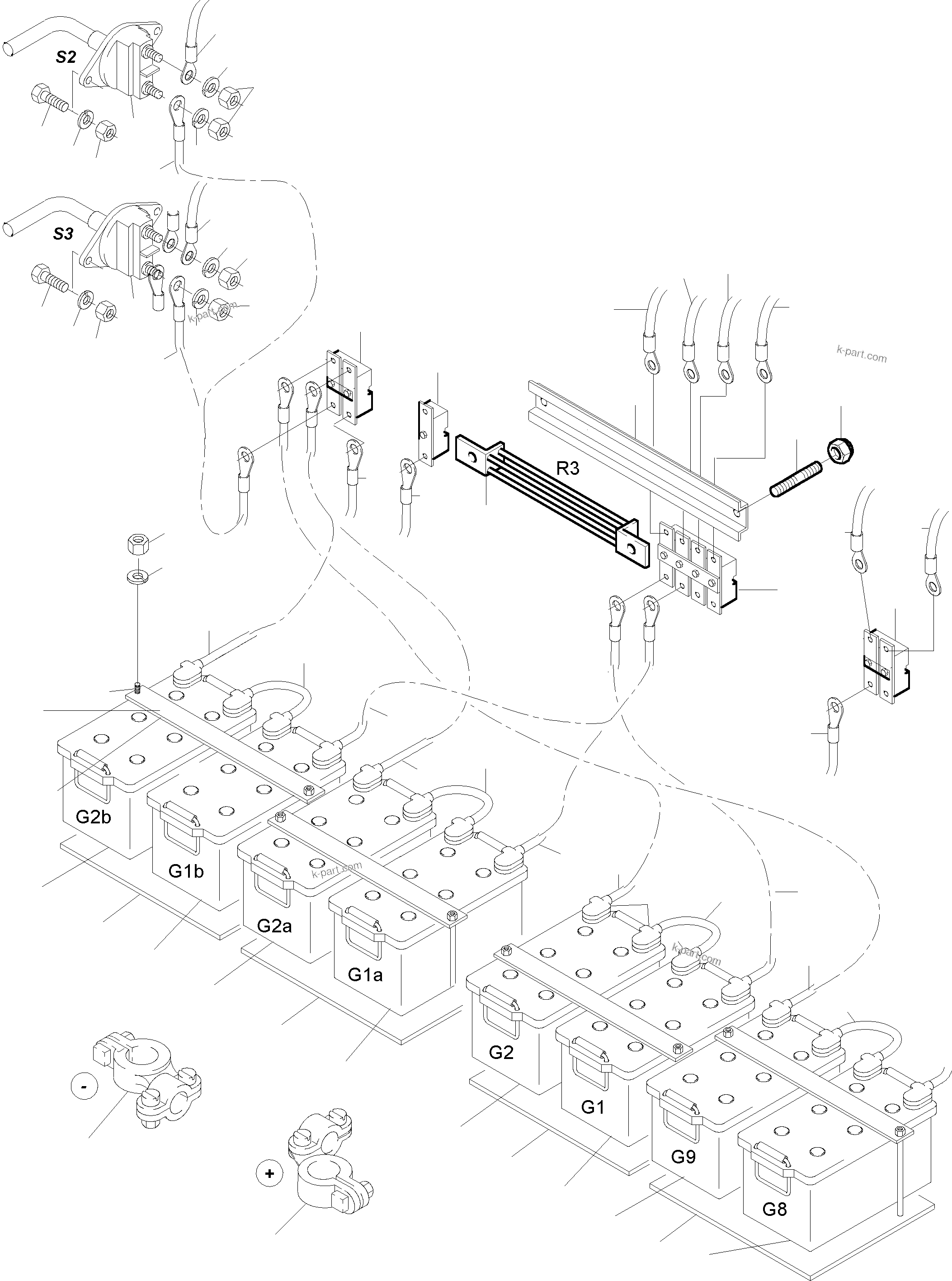 Komatsu parts book diagram for PC5500-6 S/N 15017: BATTERIES WITH CABLES