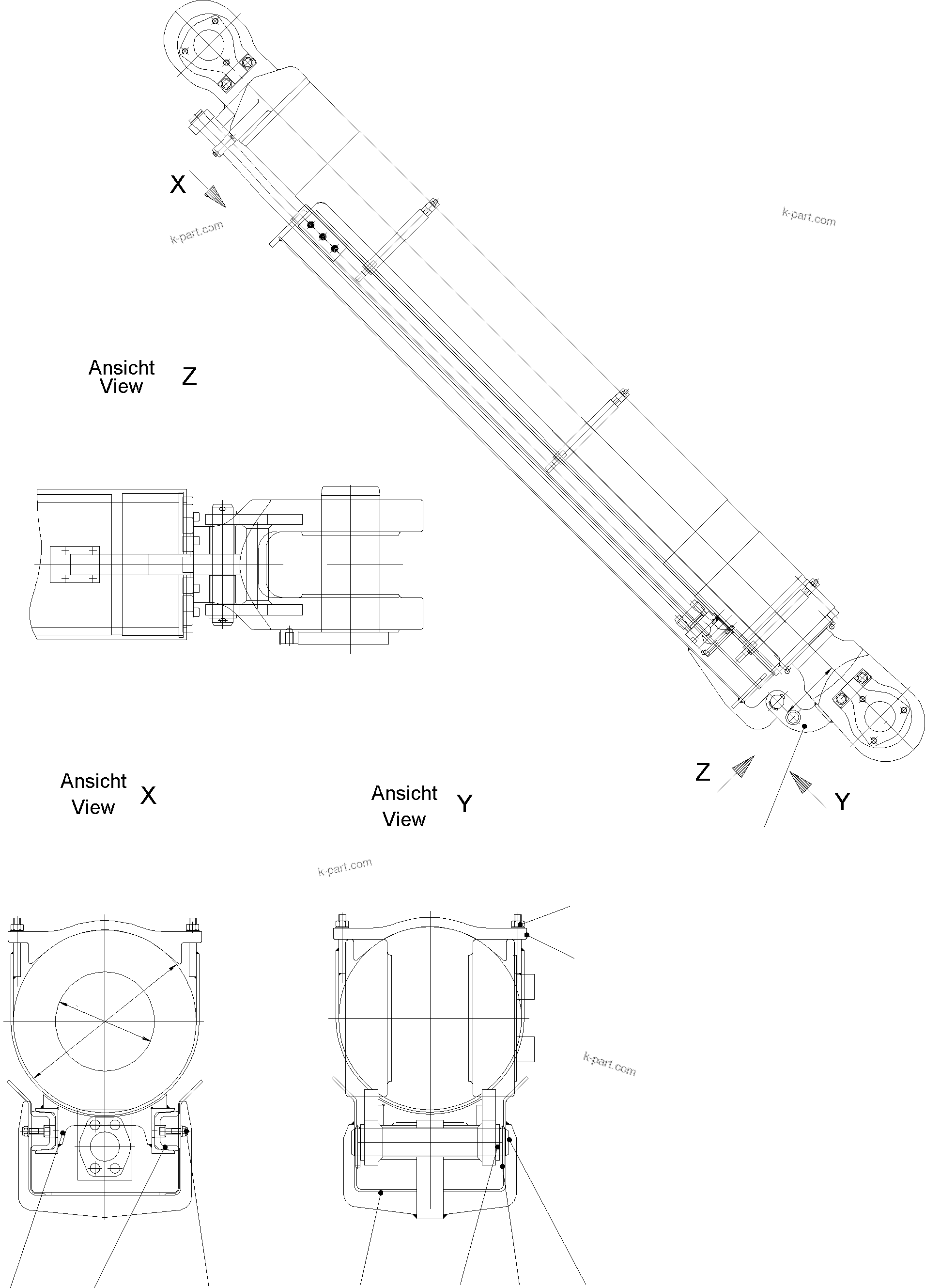 Komatsu parts book diagram for PC5500-6 S/N 15017: STICK CYLINDER - ROD PROTECTION