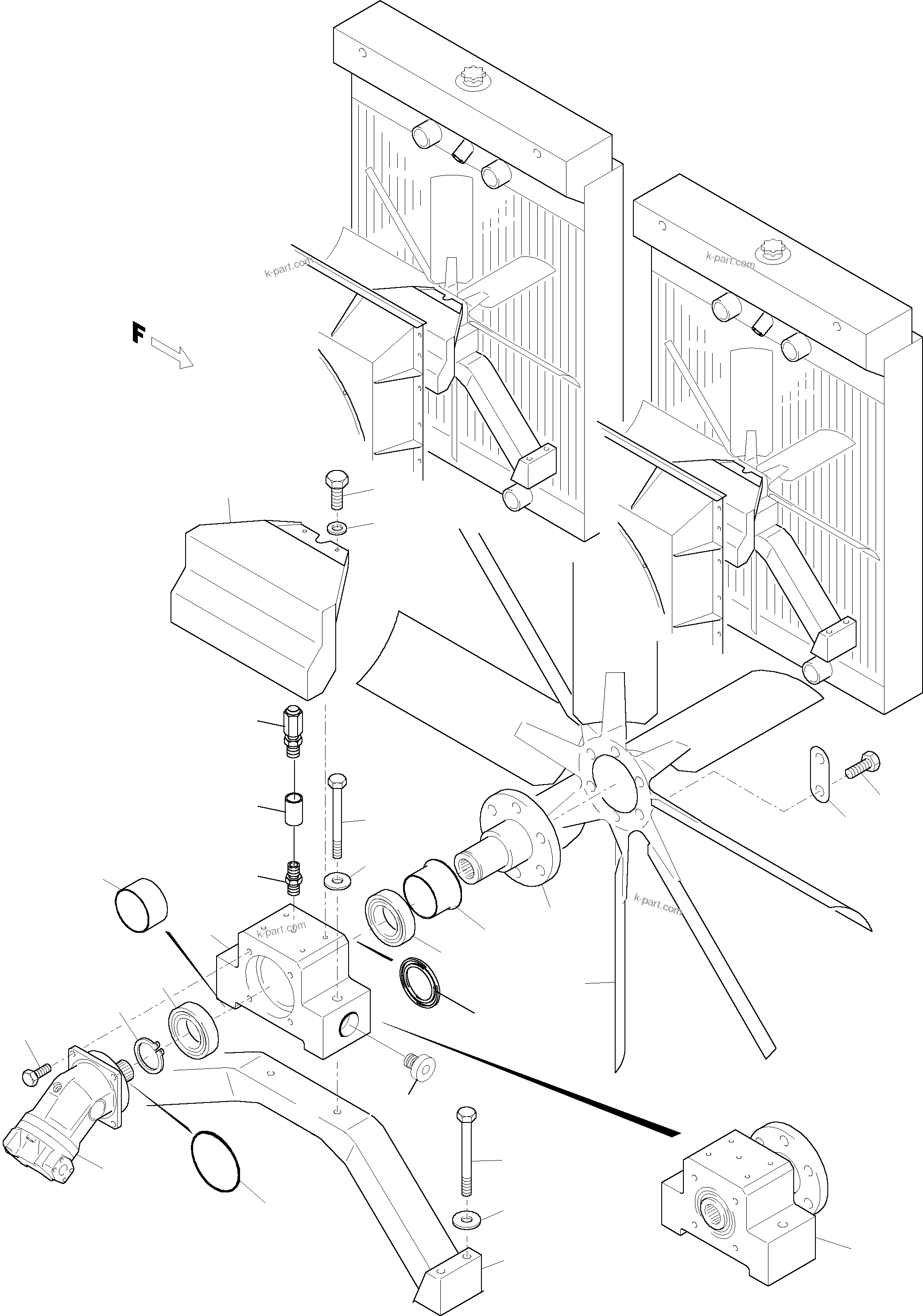 Komatsu parts book diagram for PC5500-6 S/N 15017: RADIATOR - FAN DRIVE (FRONT/REAR)
