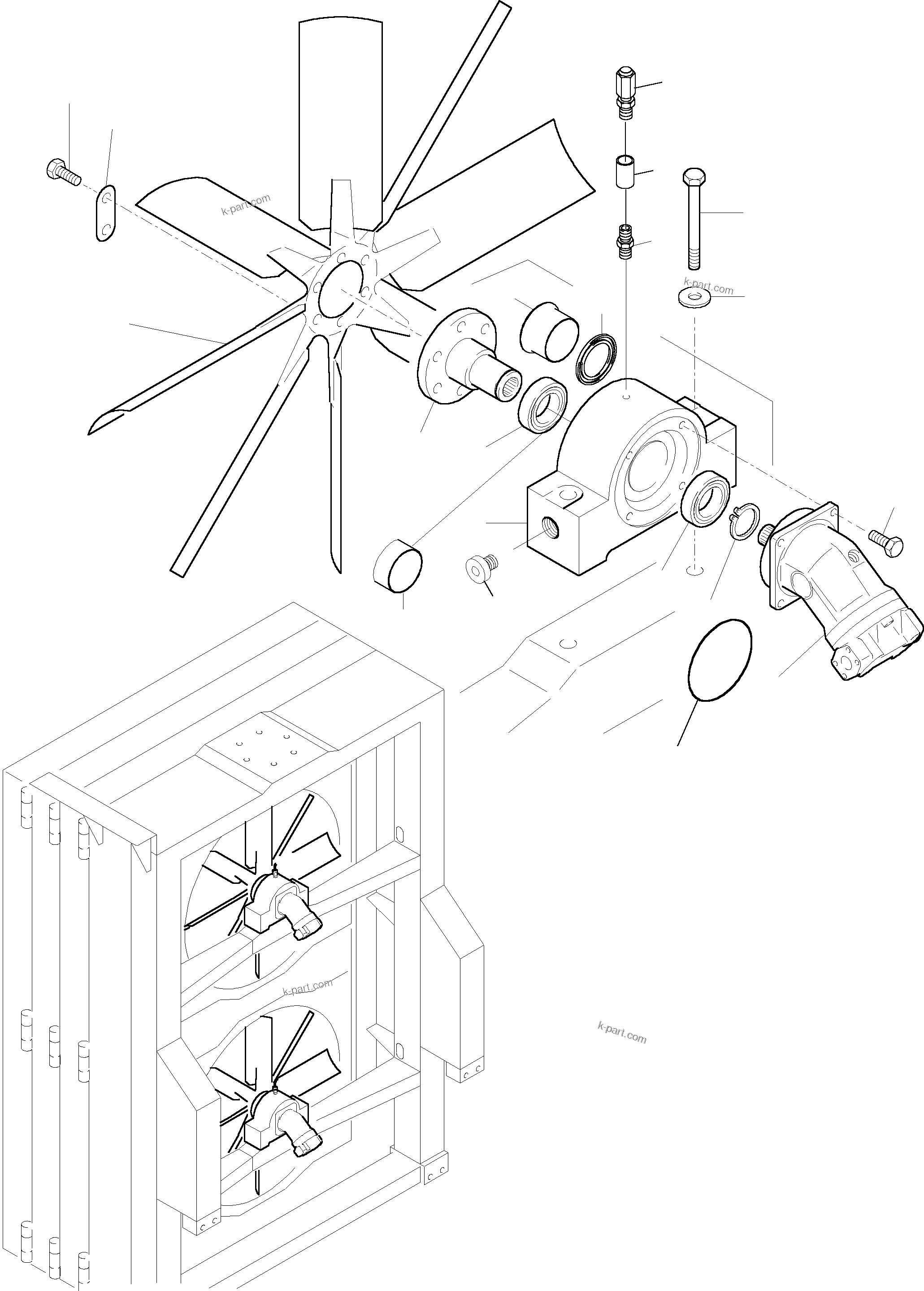 Komatsu parts book diagram for PC5500-6 S/N 15017: OIL COOLER - FAN DRIVE