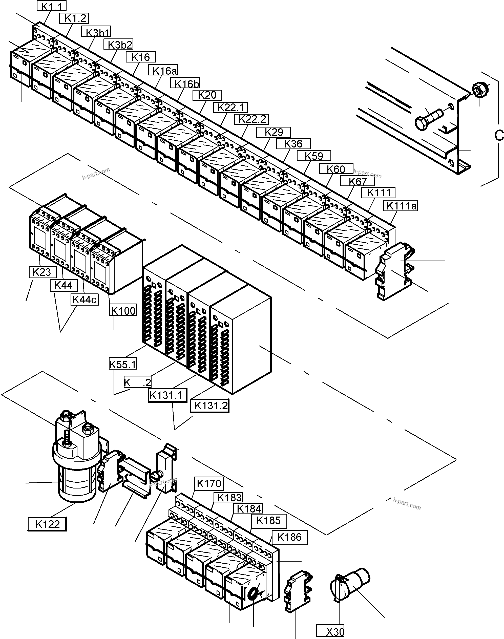 Komatsu parts book diagram for PC5500-6 S/N 15017: SWITCH FRAMING X2