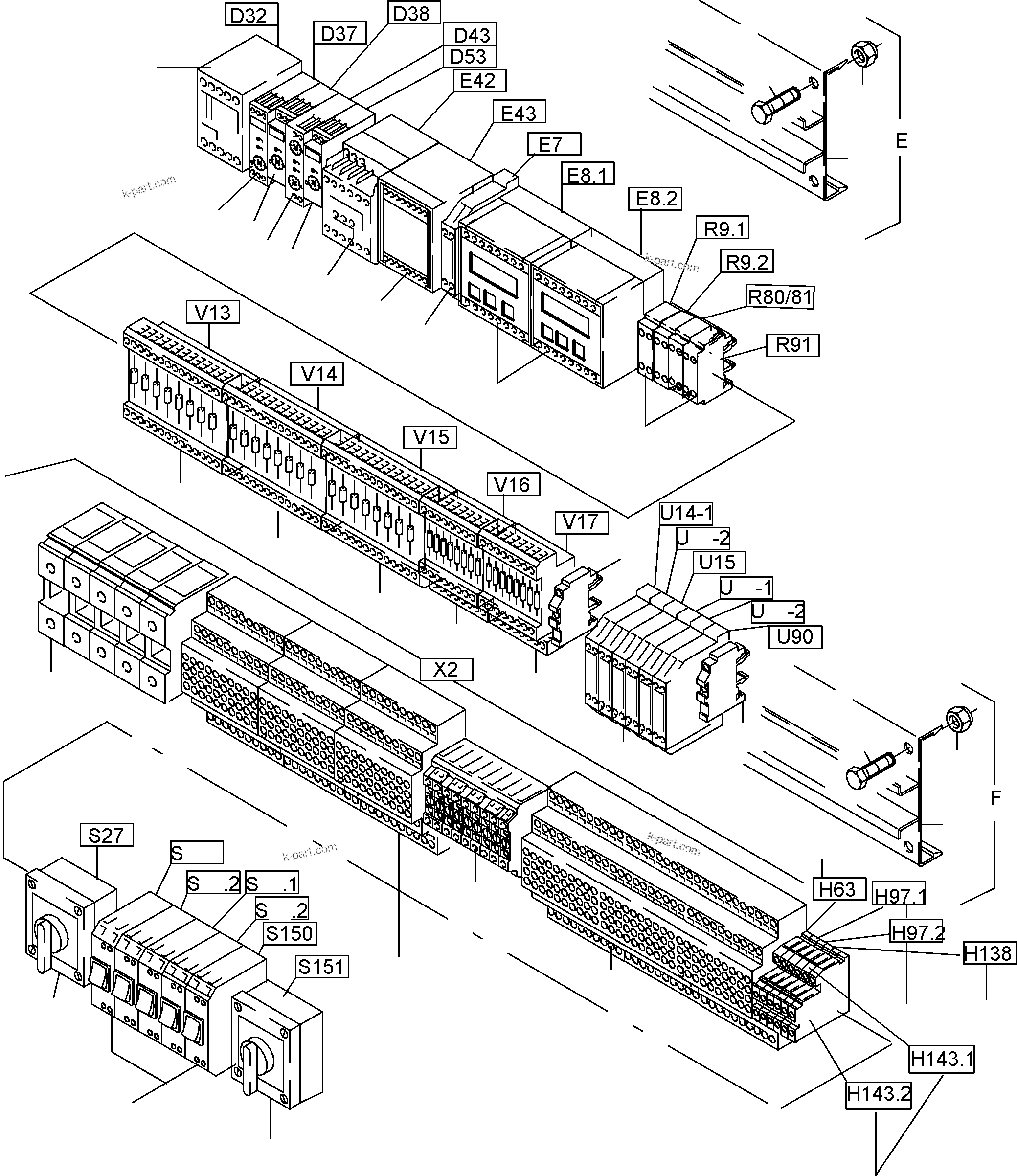 Komatsu parts book diagram for PC5500-6 S/N 15017: SWITCH FRAMING X2