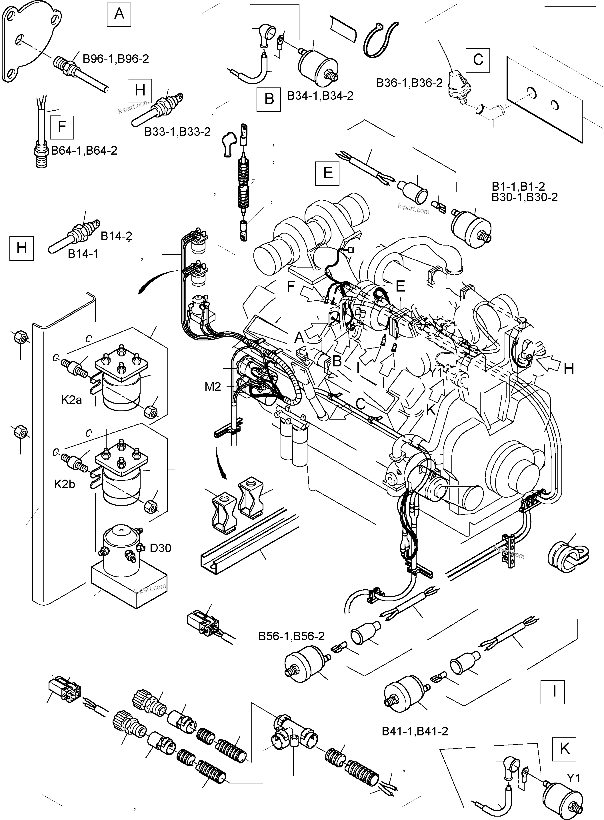 Komatsu parts book diagram for PC5500-6 S/N 15017: CABLES - ENGINE AND TRANSMITTER