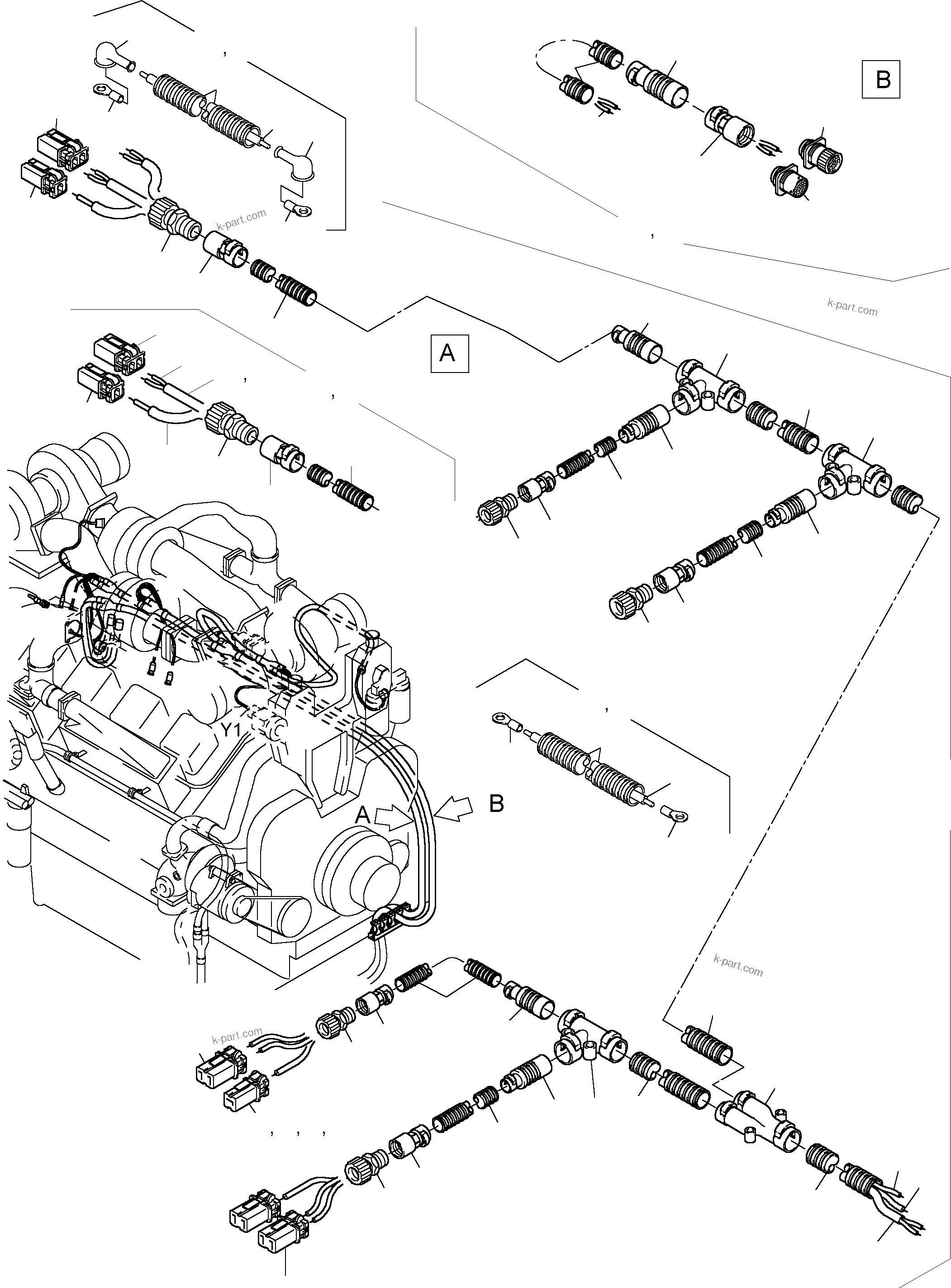 Komatsu parts book diagram for PC5500-6 S/N 15017: CABLES - ENGINE AND TRANSMITTER